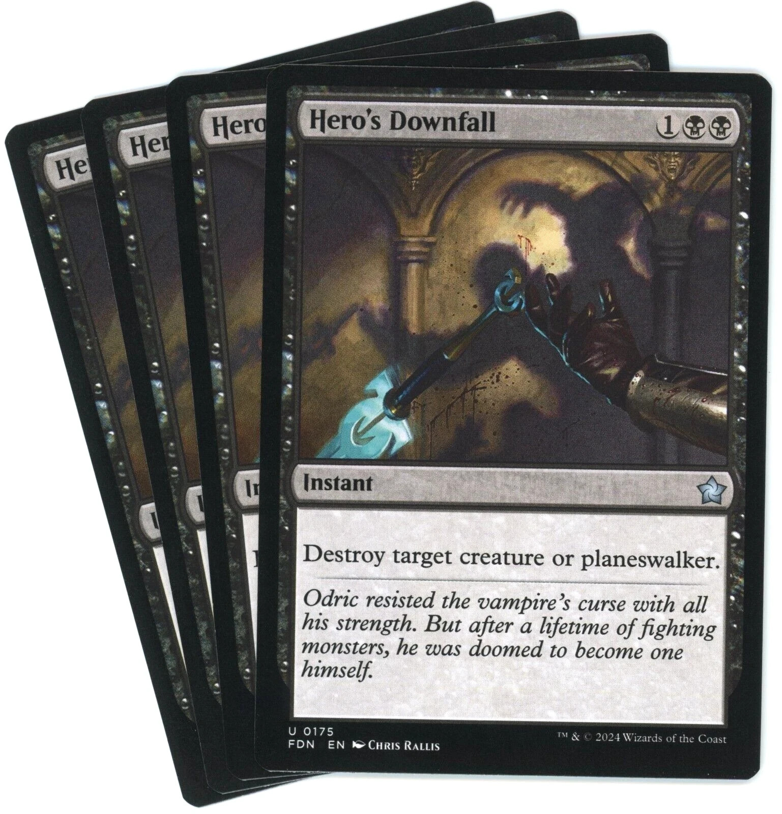 x4 Hero\'s Downfall - 0202 - Foundations - Magic the Gathering (MTG) pack fresh
