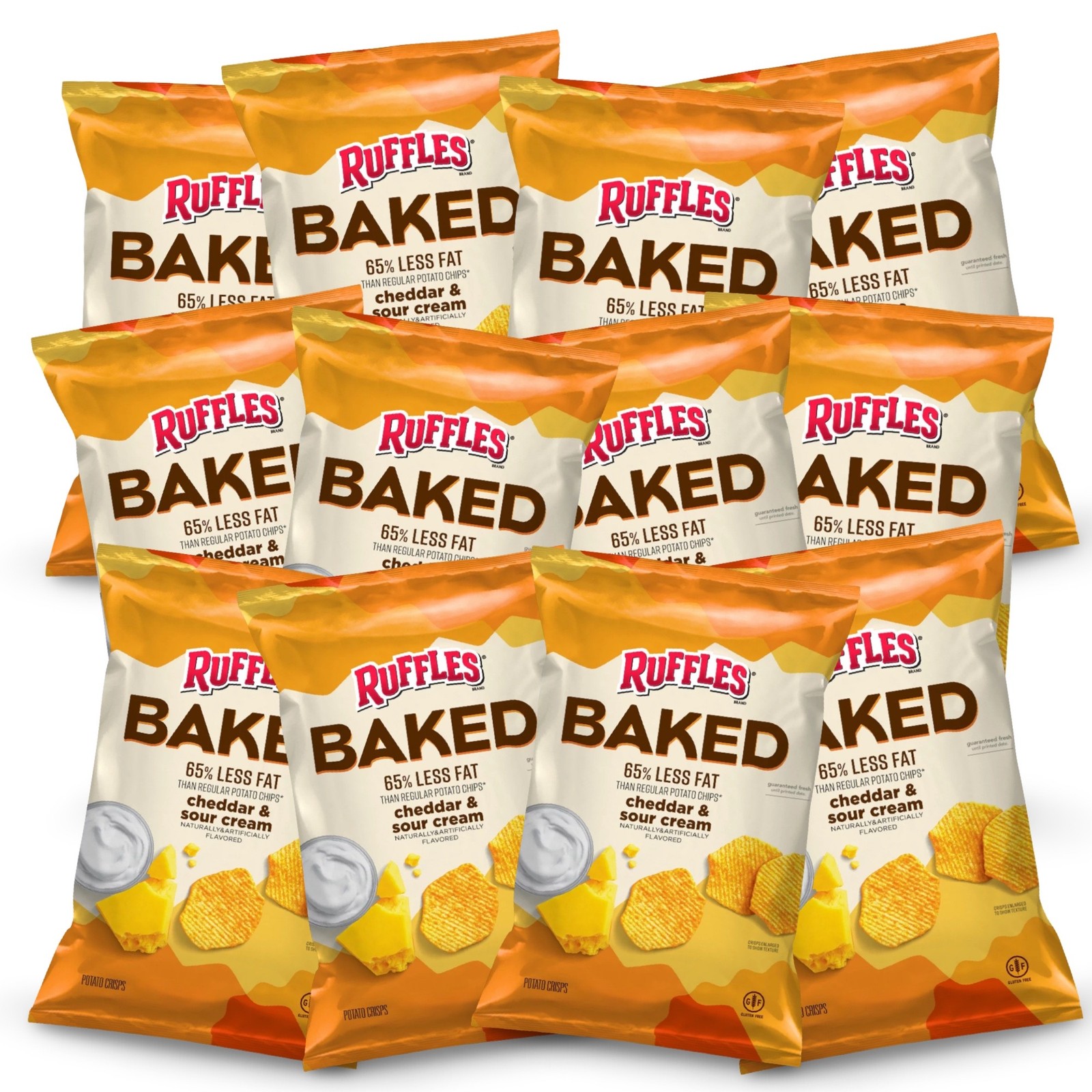 Baked Ruffles Cheddar & Sour Cream Potato Chip Crisps, .8 Oz Bag | Pack of 15
