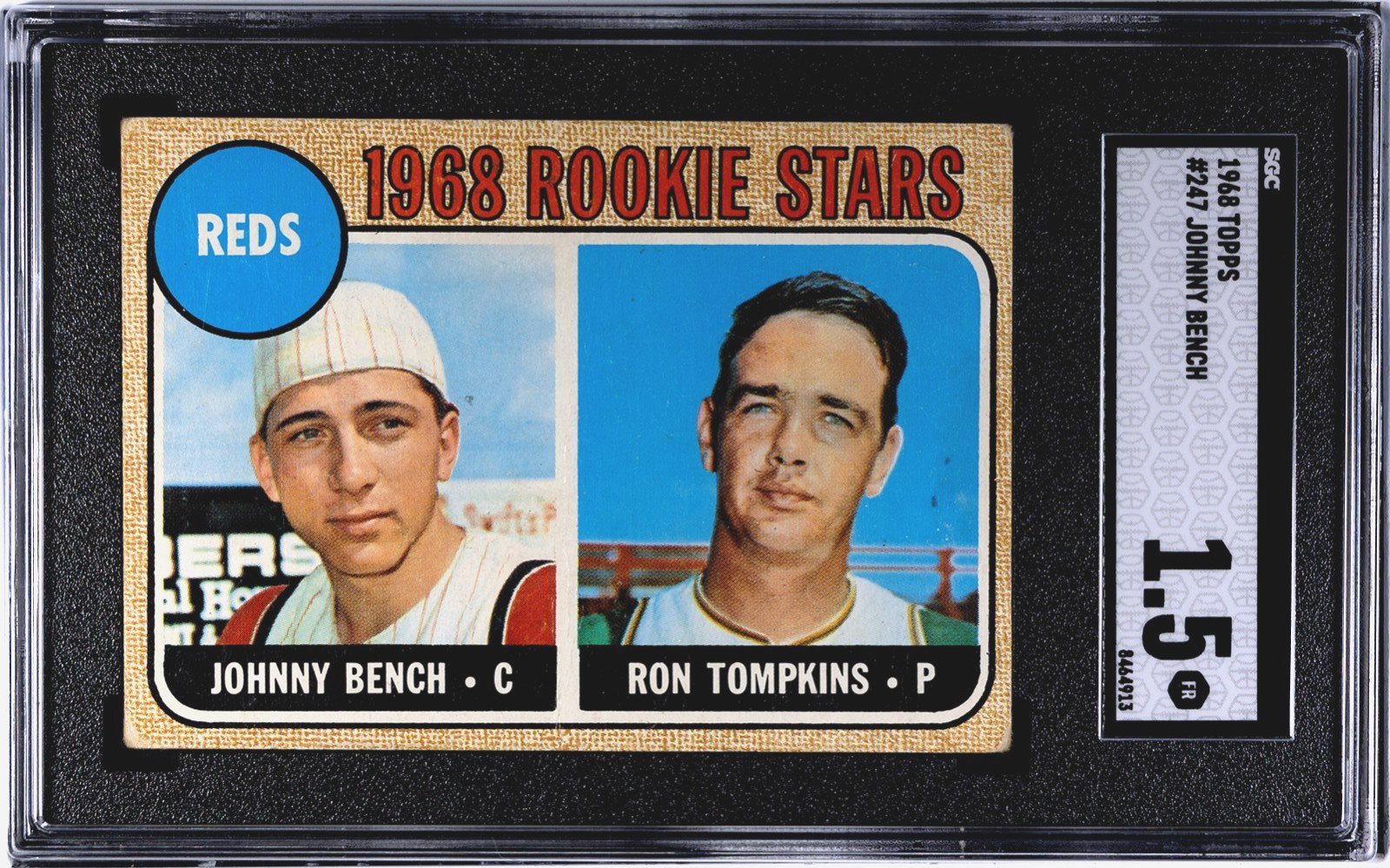 Johnny Bench 1968 Topps SGC 1.5 Baseball Rookie Card RC Cincinnati Reds MLB #247 Johnny Bench 1968 Topps SGC 1.5 Baseball Rookie Card RC Cincinnati Reds MLB #247