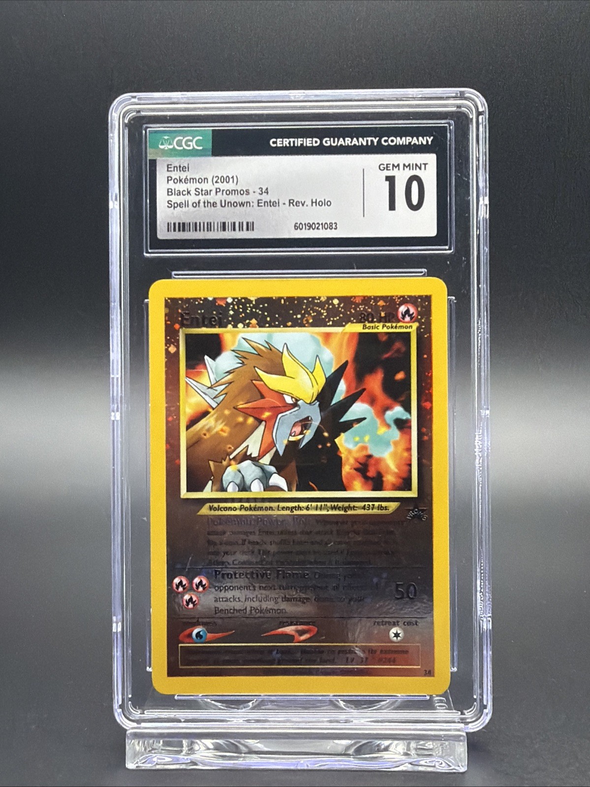 2001. Pokémon Entei 34 Wotc Promo Reverse Holo CGC 10 Black Star Spell of Unown