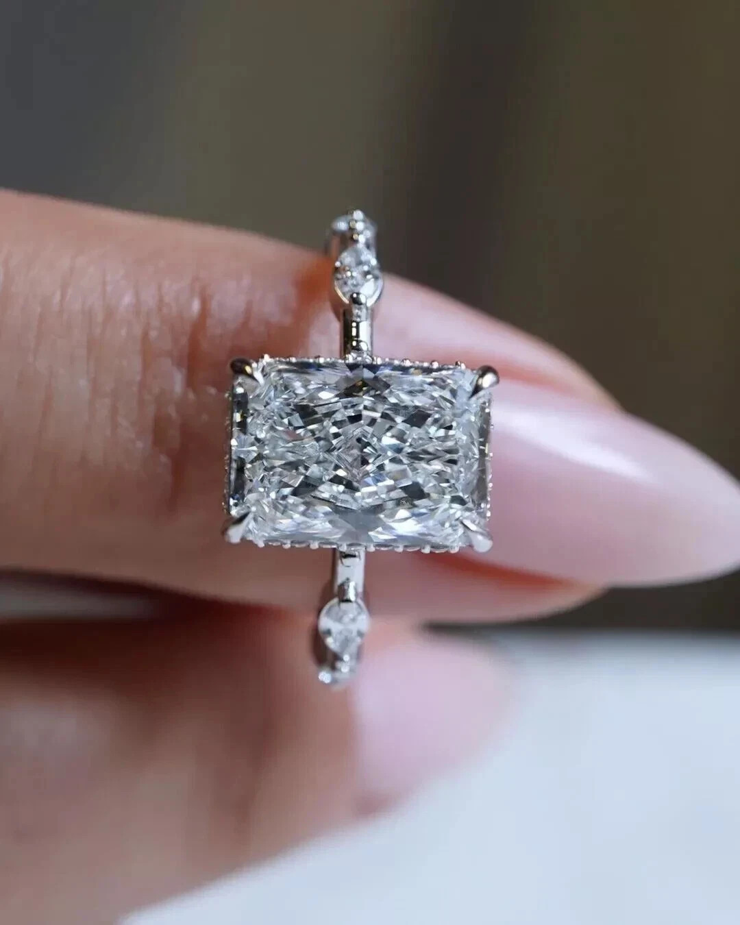 3.00Ct Radiant Cut Lab Created Diamond Engagement Ring In 14K White Gold Finish 3.00Ct Radiant Cut Lab Created Diamond Engagement Ring In 14K White Gold Finish