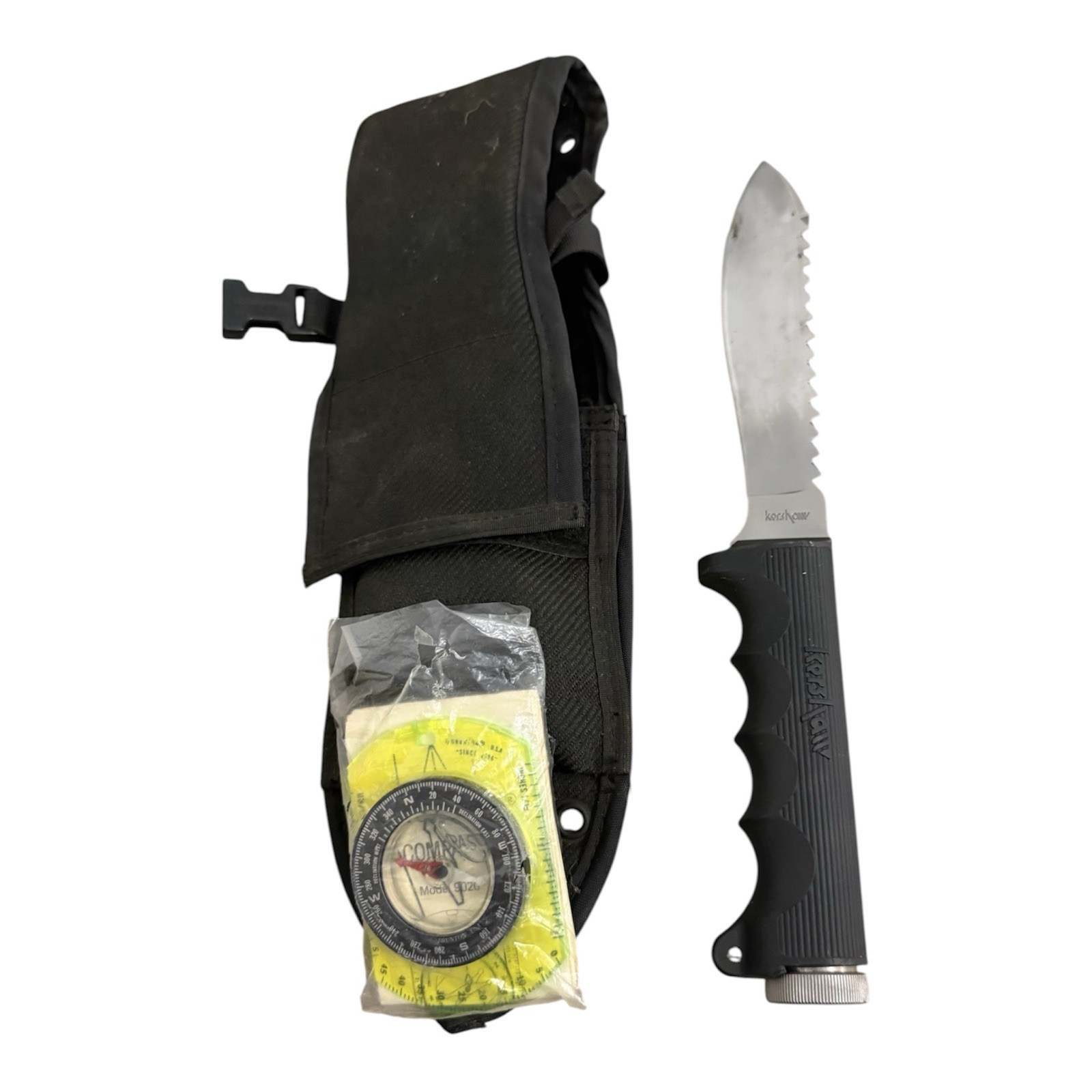 Vintage Kershaw Sea Hunter Dive Knife Fixed Blade Serrated Sheath Compass Vintage Kershaw Sea Hunter Dive Knife Fixed Blade Serrated Sheath Compass