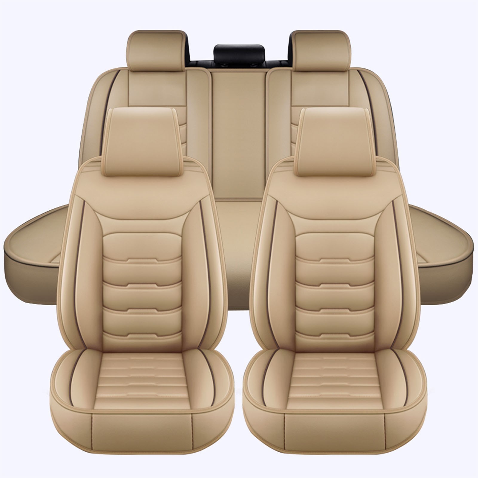 Full Set Faux Leather Seat Covers 5 Seats Cushion Protector Universal for Sedan