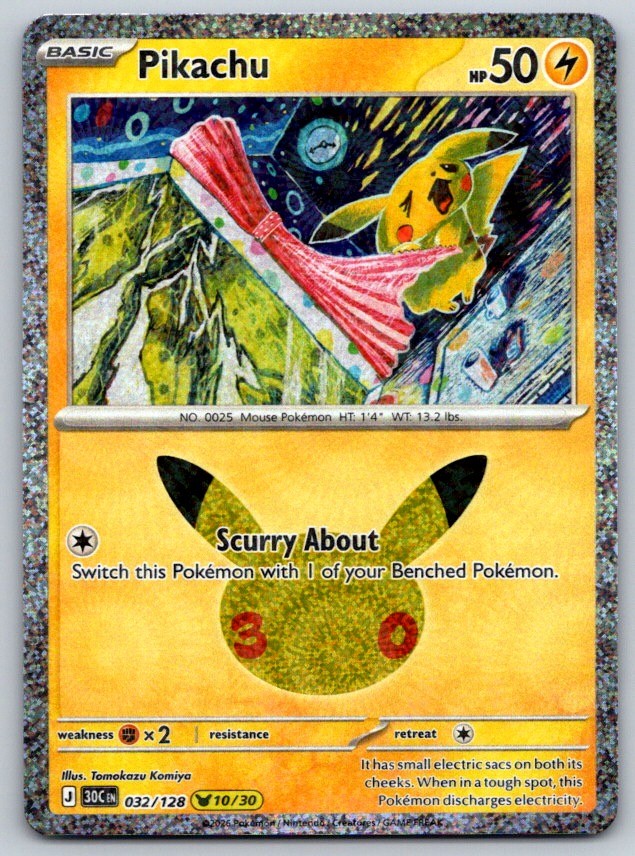 Pikachu Holo ME: 30th Celebration 032/128 Pokemon Card NM