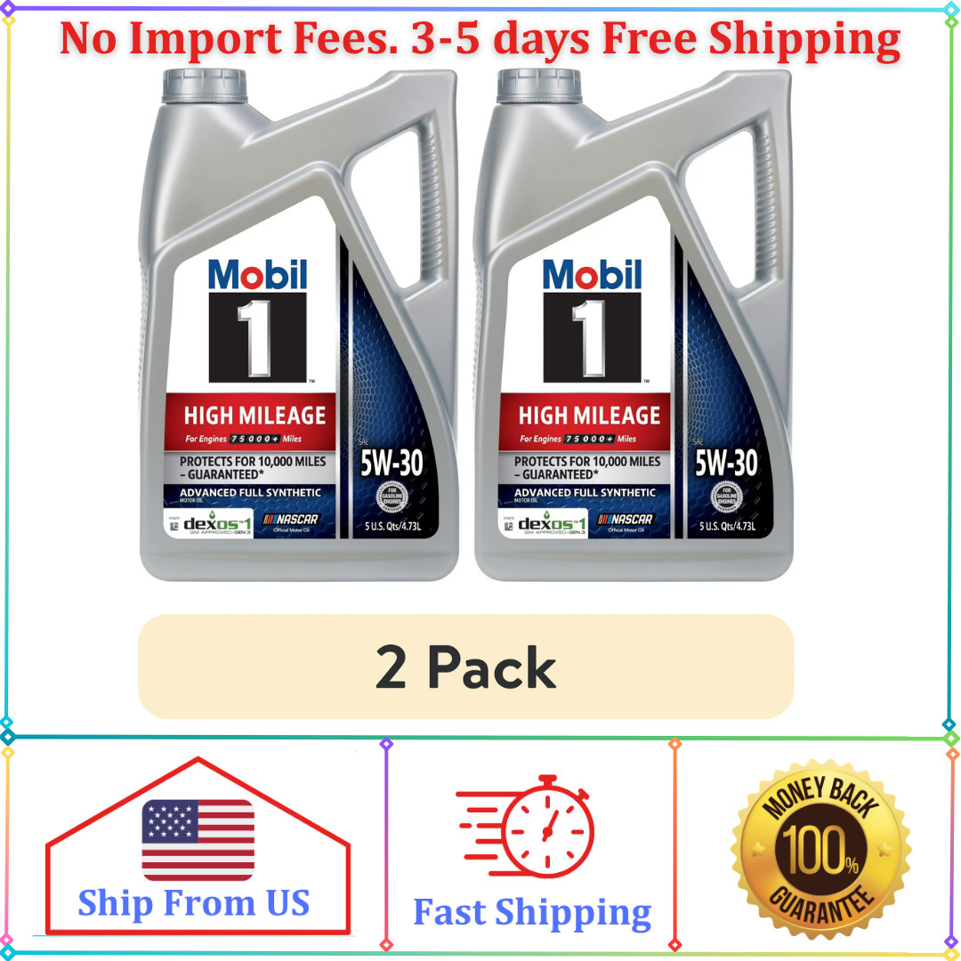2 Pack, Mobil 1 High Mileage Full Synthetic Motor Oil 5W-30, 5 Quart 2 Pack, Mobil 1 High Mileage Full Synthetic Motor Oil 5W-30, 5 Quart