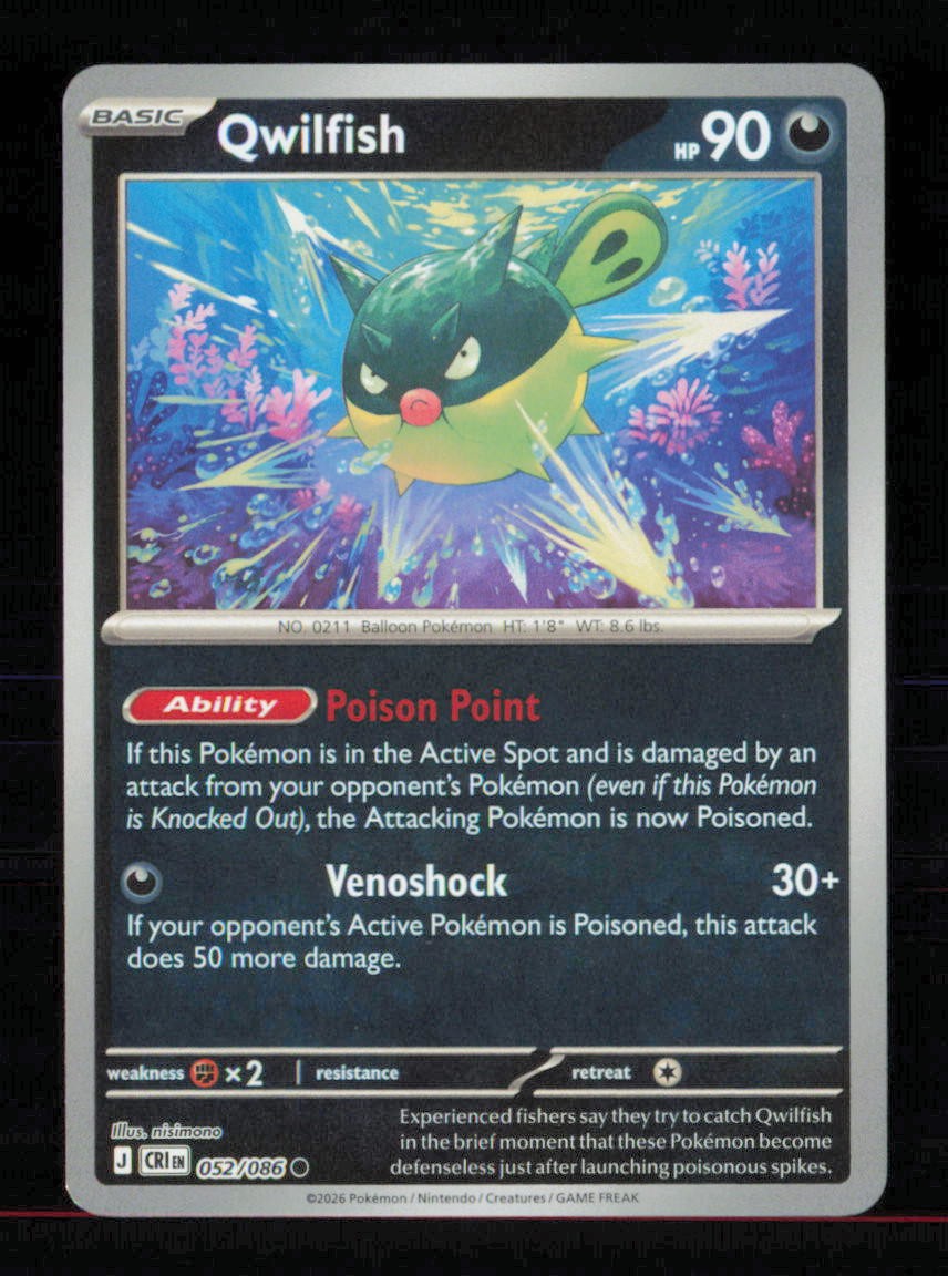 Qwilfish 052/086 Common Chaos Rising Pokemon Reverse Holo Near Mint Qwilfish 052/086 Common Chaos Rising Pokemon Reverse Holo Near Mint