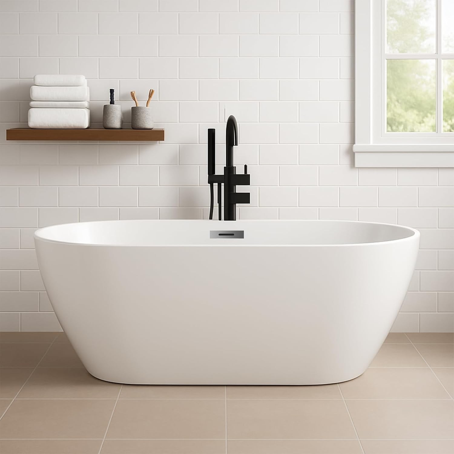 59in Acrylic Freestanding Bathtub, Contemporary Stand Alone Tub,Soaking Tub