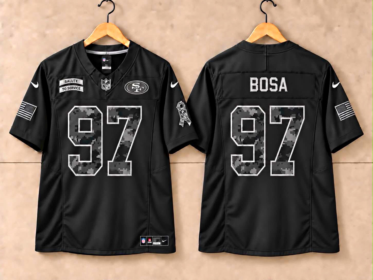 Nike San Francisco 49ers Nick Bosa #97 Jersey Salute to Service Black Jersey Nike San Francisco 49ers Nick Bosa #97 Jersey Salute to Service Black Jersey