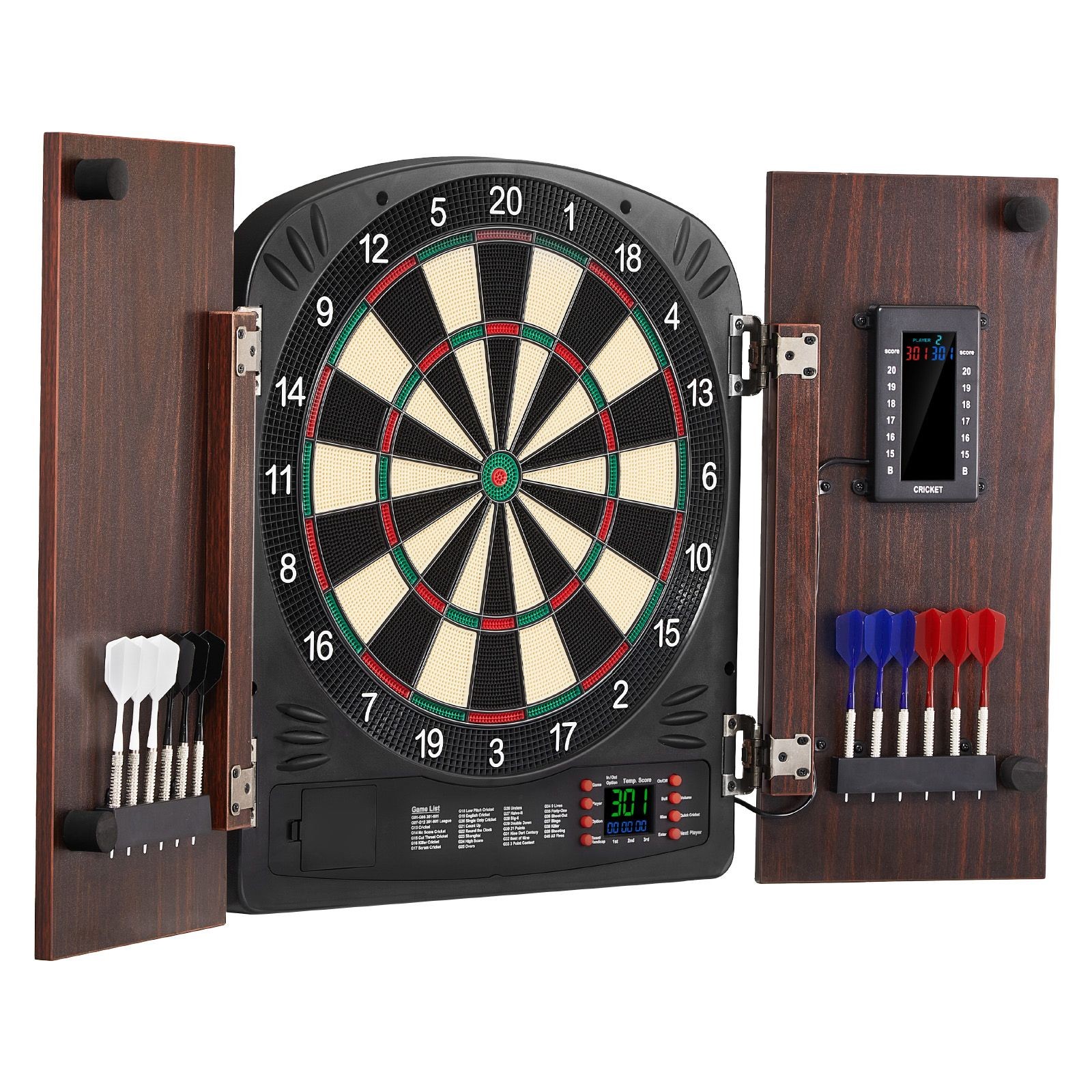 All-In-One Dartboard and Cabinet Set with Electronic Scoring Features