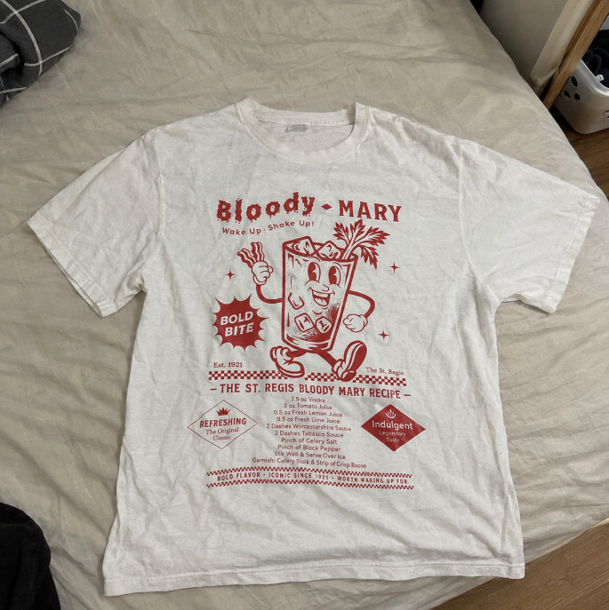 St Regis Bloody Mary Recipe Graphic T-Shirt White Red Vintage Cocktail Tee St Regis Bloody Mary Recipe Graphic T-Shirt White Red Vintage Cocktail Tee
