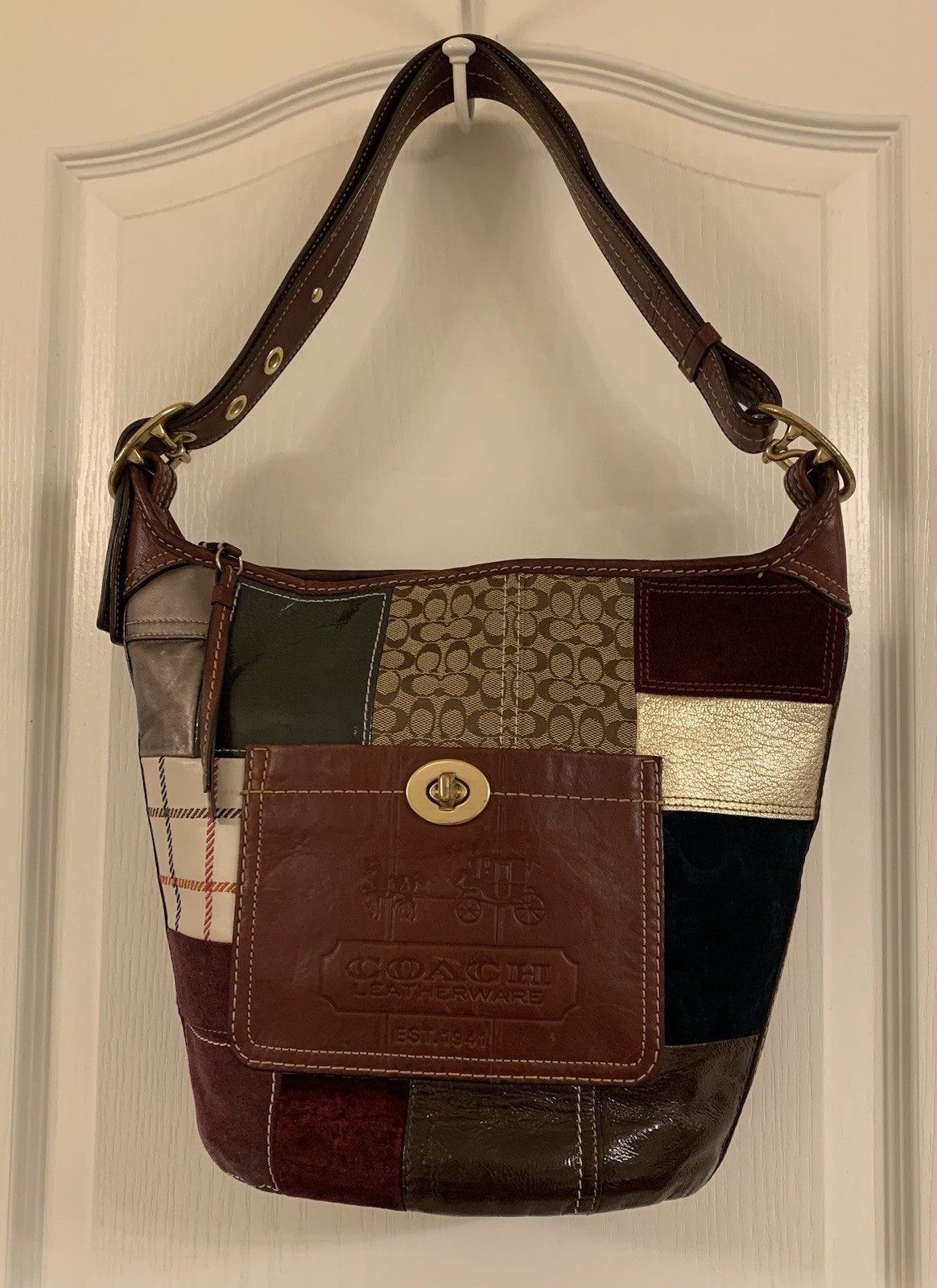 AUTHENTIC Coach Hand Bag 11356 Bleecker Patchwork Multicolor Duffle Bucket