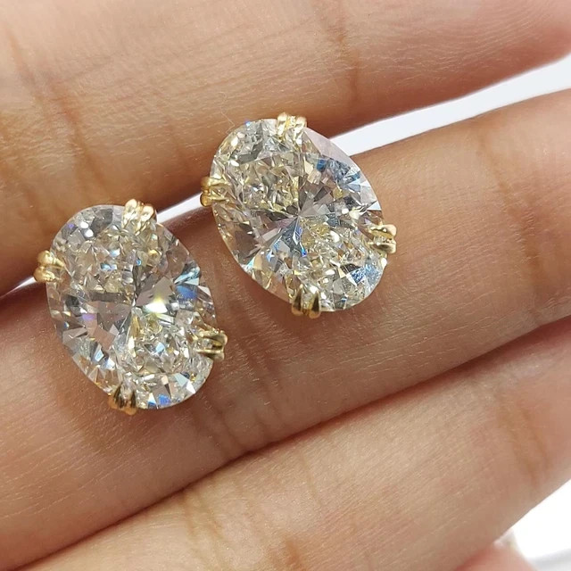 4CT Oval Cut Lab Grown Diamond Screw Back Stud Earrings 14k Yellow Gold Plated