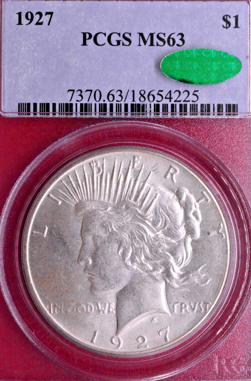 PCGS MS-63 CAC 1927 PEACE DOLLAR PCGS MS-63 CAC 1927 PEACE DOLLAR