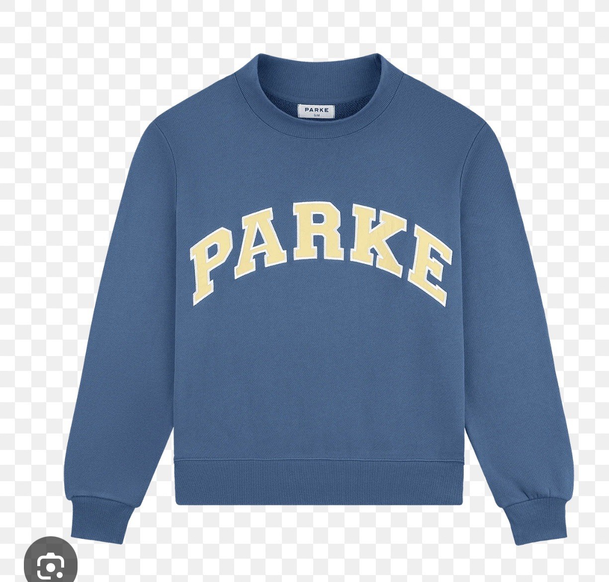PARKE MOCKNECK INDIGO Blue Sweatshirt w/Peel Yellow lettering NWT size S/M Rare