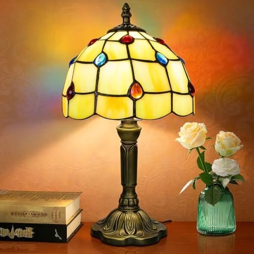 Crefotu 8 Inch Small Tiffany Style Table Lamp, Blue Stained 8 inches,
