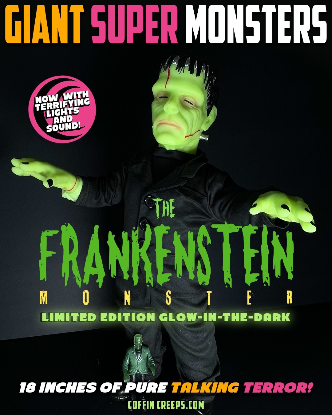 Giant Talking GLOWING Frankenstein Horror Coffin Creeps Doll
