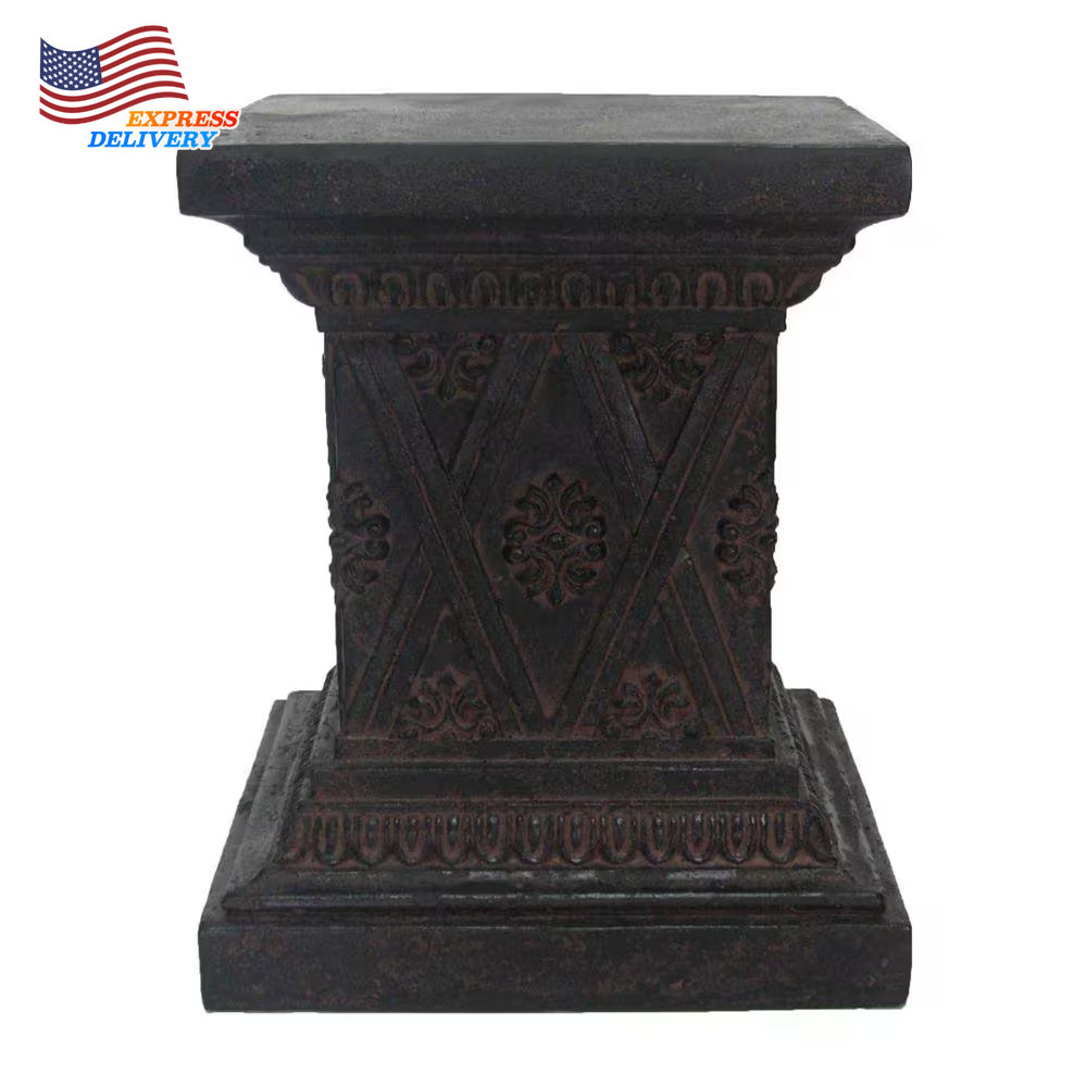 18 in. H Aged Charcoal Fiberglass Pedestal Aged Outdoor Cast Stone Plant Stands