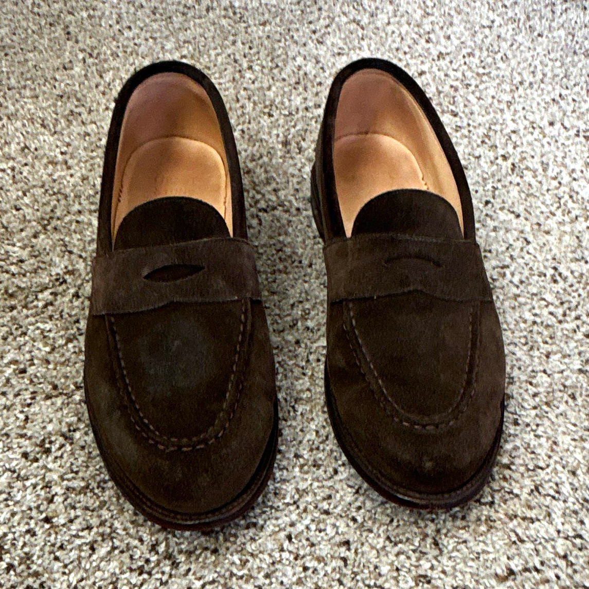 Grant Stone Brown Suede Traveler Slip-On Leather Sole Almond Toe Men\'s US 12E Grant Stone Brown Suede Traveler Slip-On Leather Sole Almond Toe Men\'s US 12E
