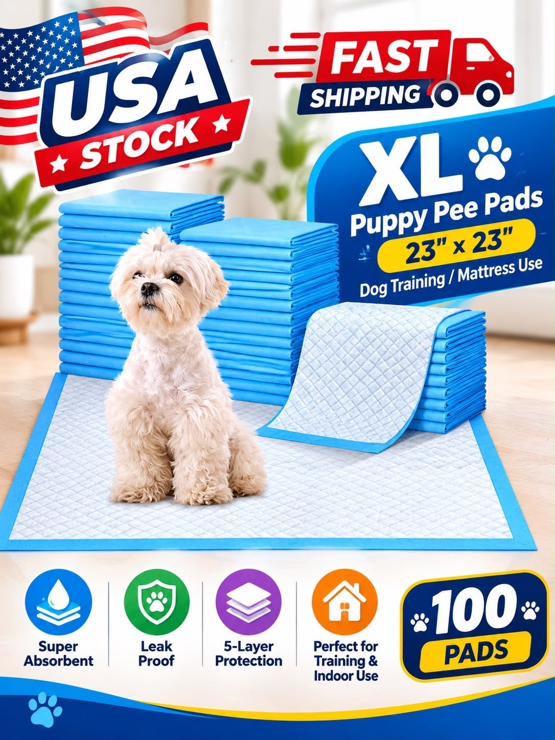 100 Count Large Dog & Cat Puppy Pee Pads - 23.6\