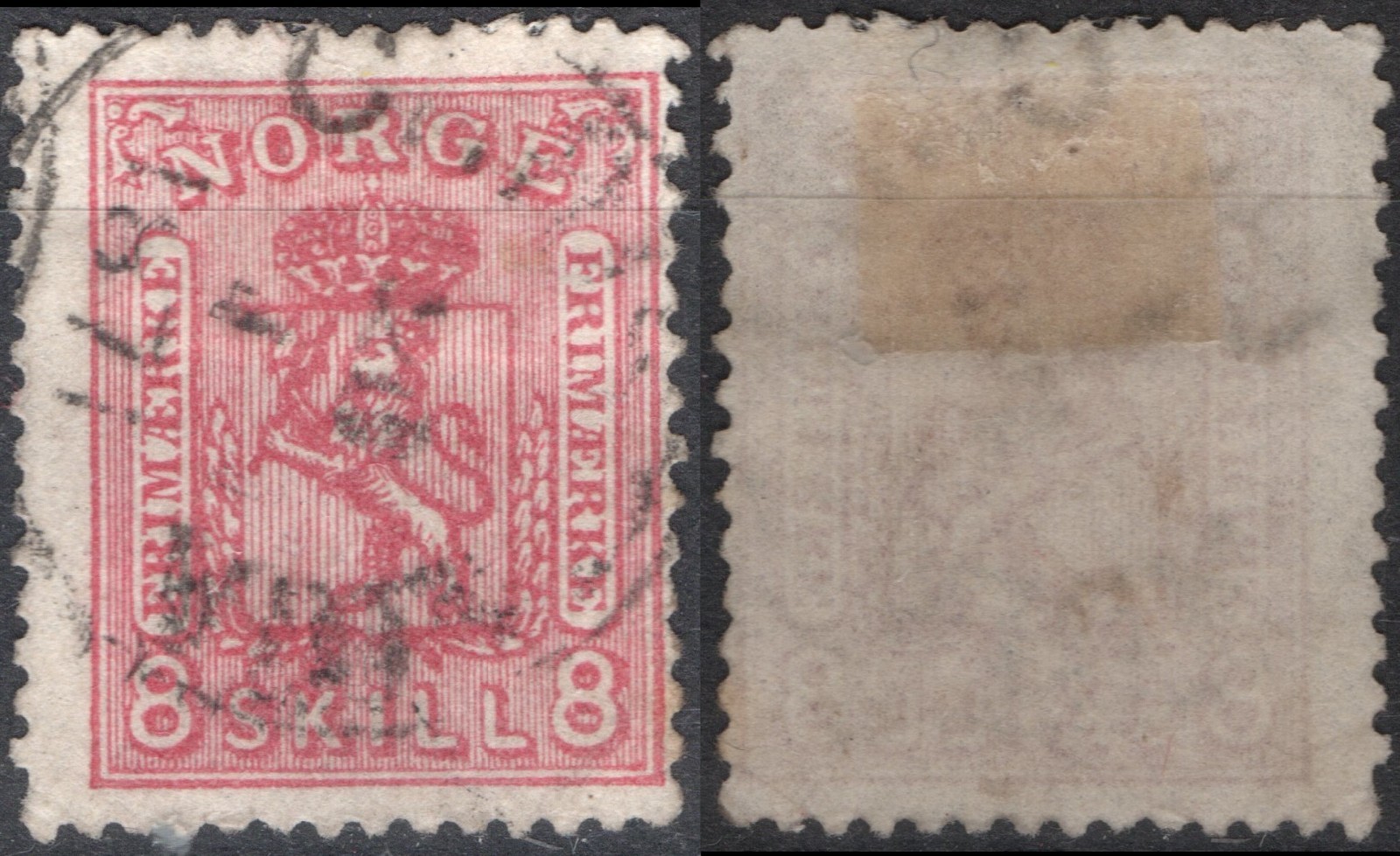 D6-2 Norway 1867-68 NK 15 canc. Christiania 1871, 8 Skilling, MI 15, SC # 15.