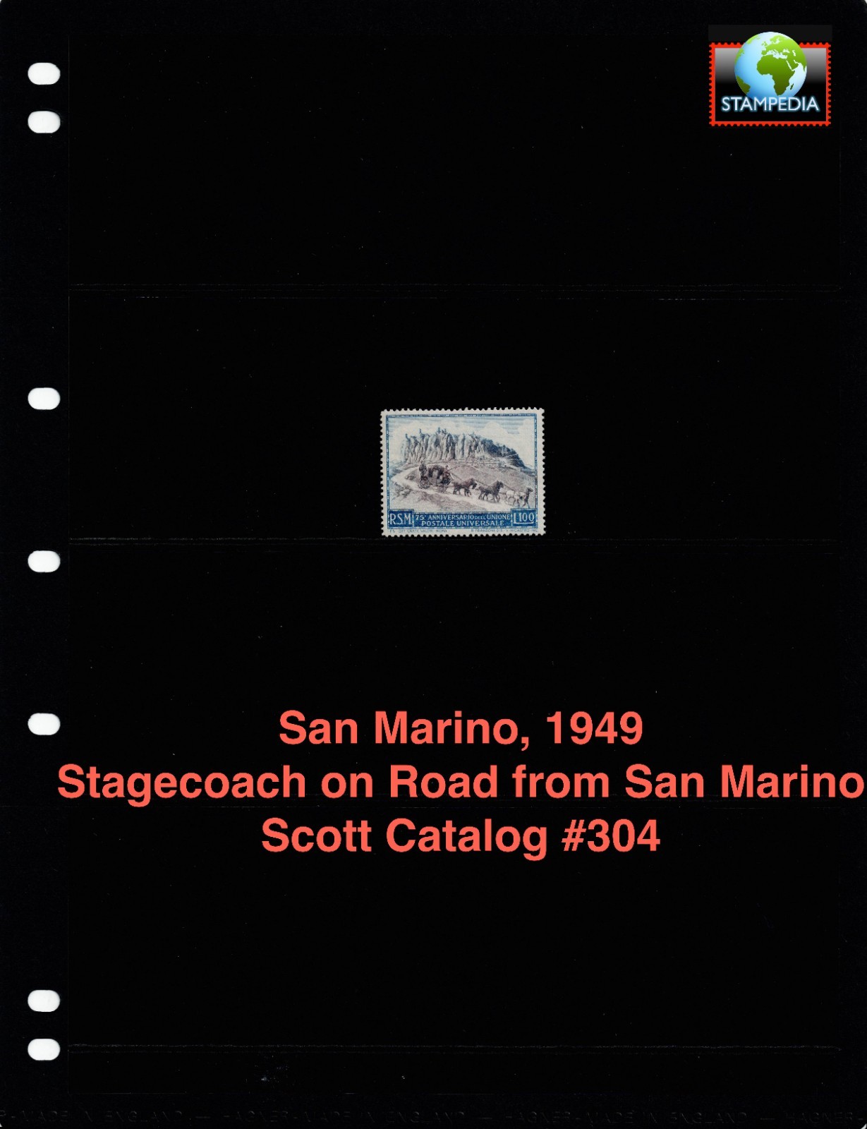 $18.00 Scott Value - 1949 SAN MARINO Stagecoach Mountains 1800s CV MNH NH UM