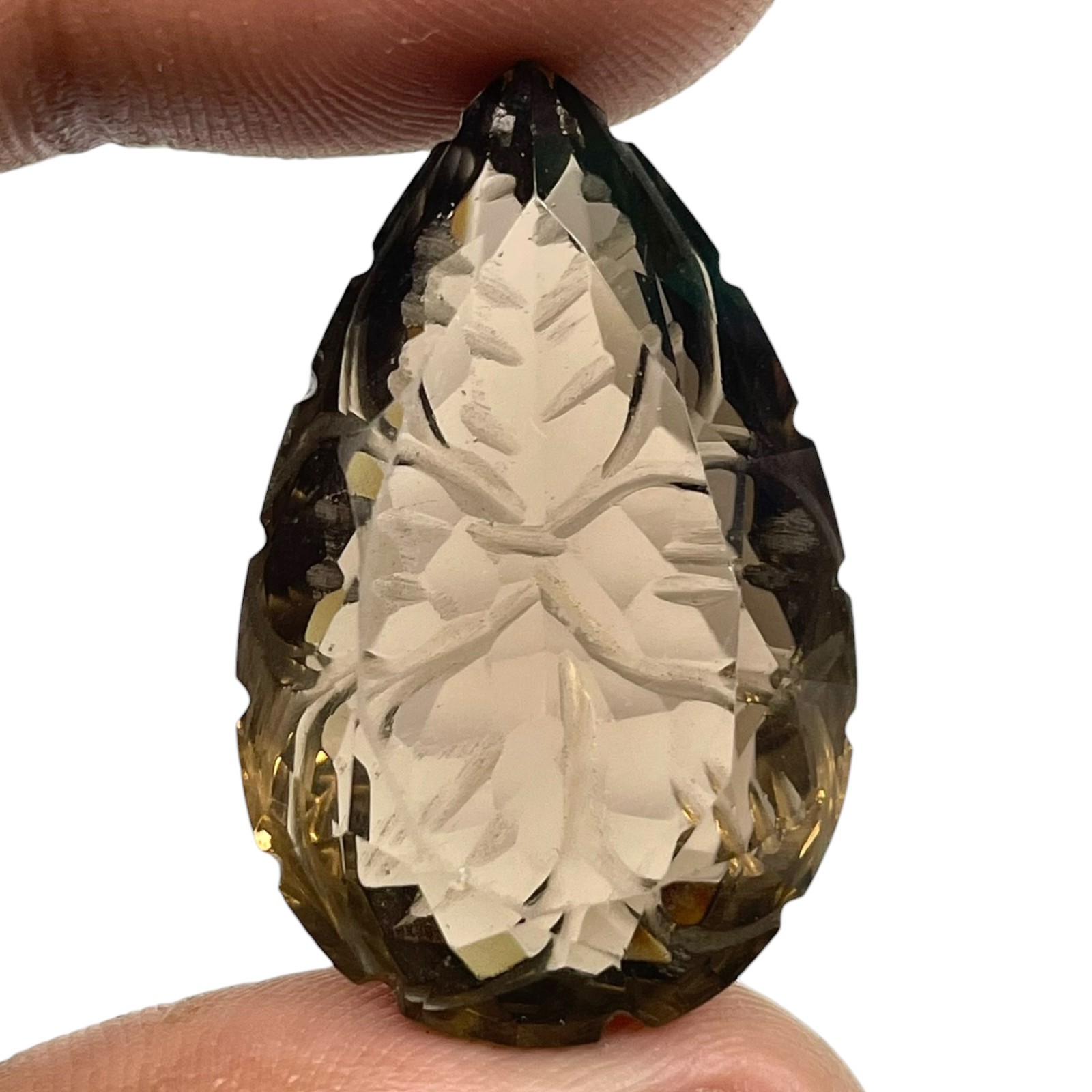 39.80 Cts Natural Smoky Quartz 30x19mm Pear Carved Loose Pendant Size Gemstone