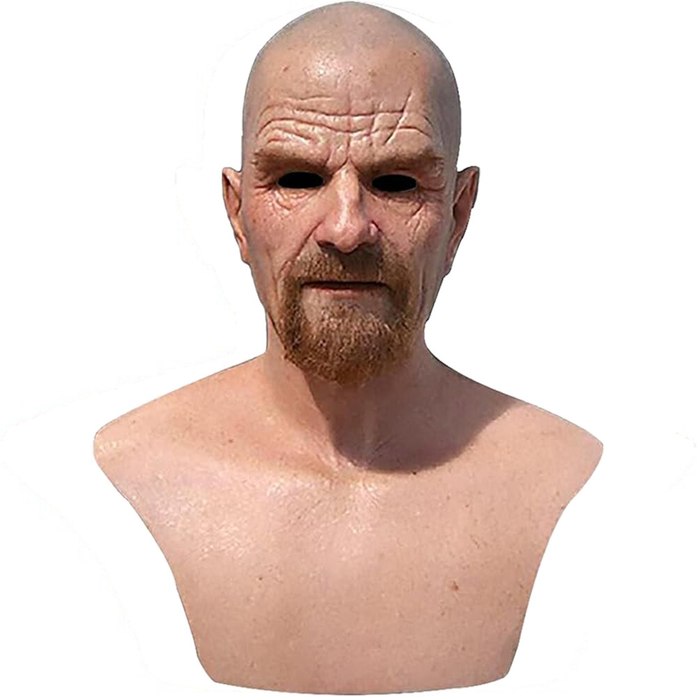 Halloween Realistic Face Bald Old Man Latex Wrinkle Face Mask Full Head Headwear