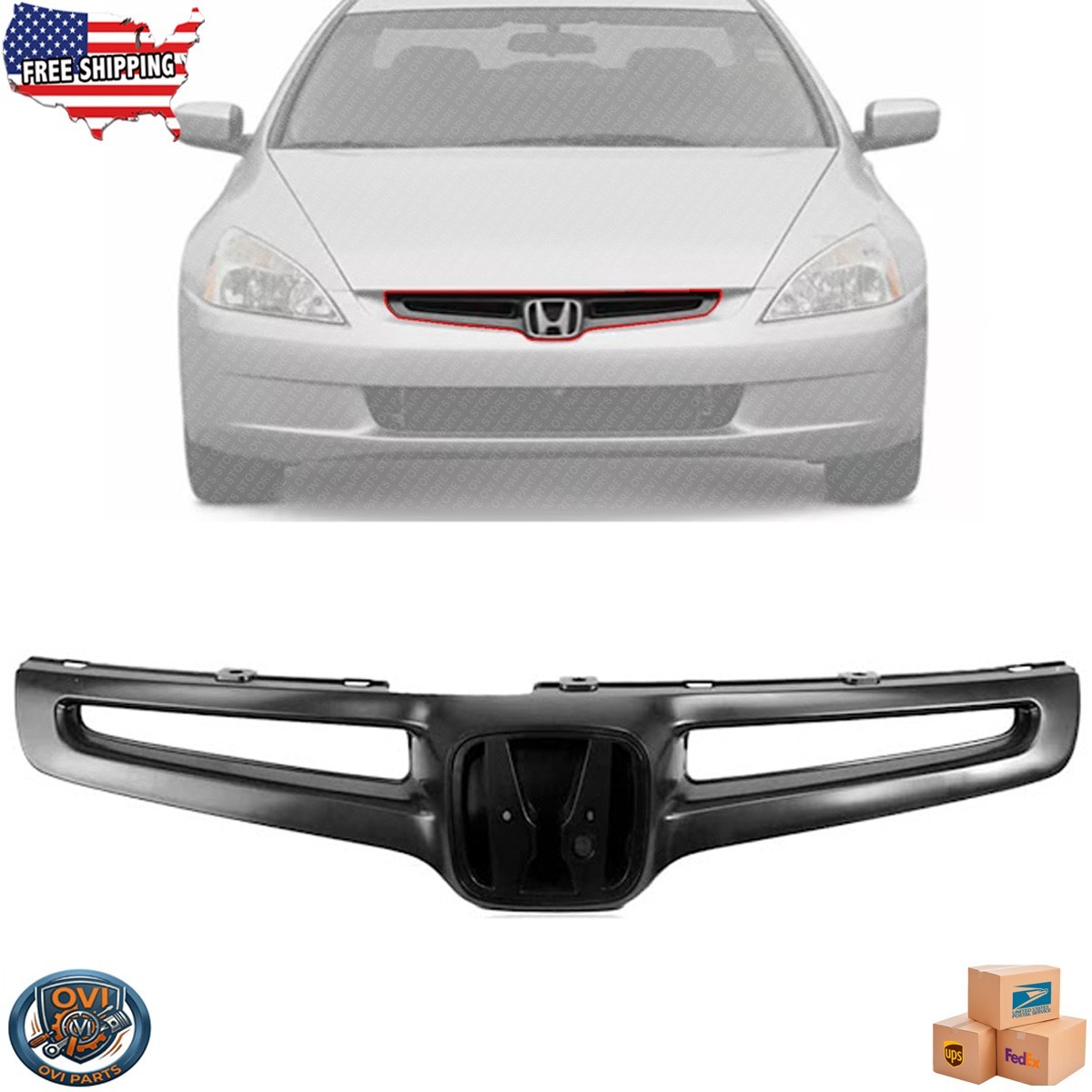 For 2003-2005 Honda Accord New Front Grille Assembly Black Plastic HO1200157