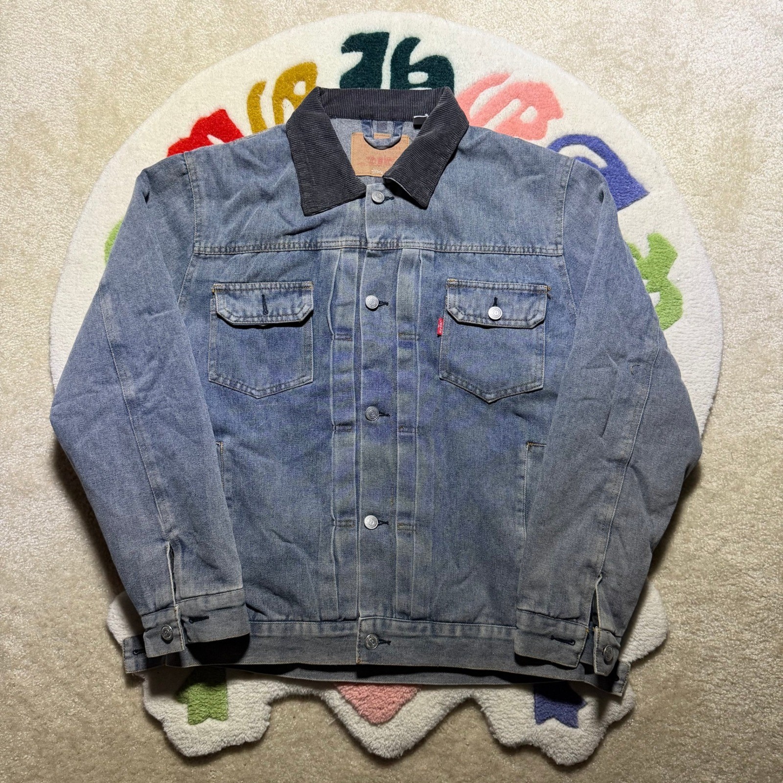 Levis x Stussy Trucker Jacket Medium Blue Denim 8 Ball Blanket Lined Size M Levis x Stussy Trucker Jacket Medium Blue Denim 8 Ball Blanket Lined Size M