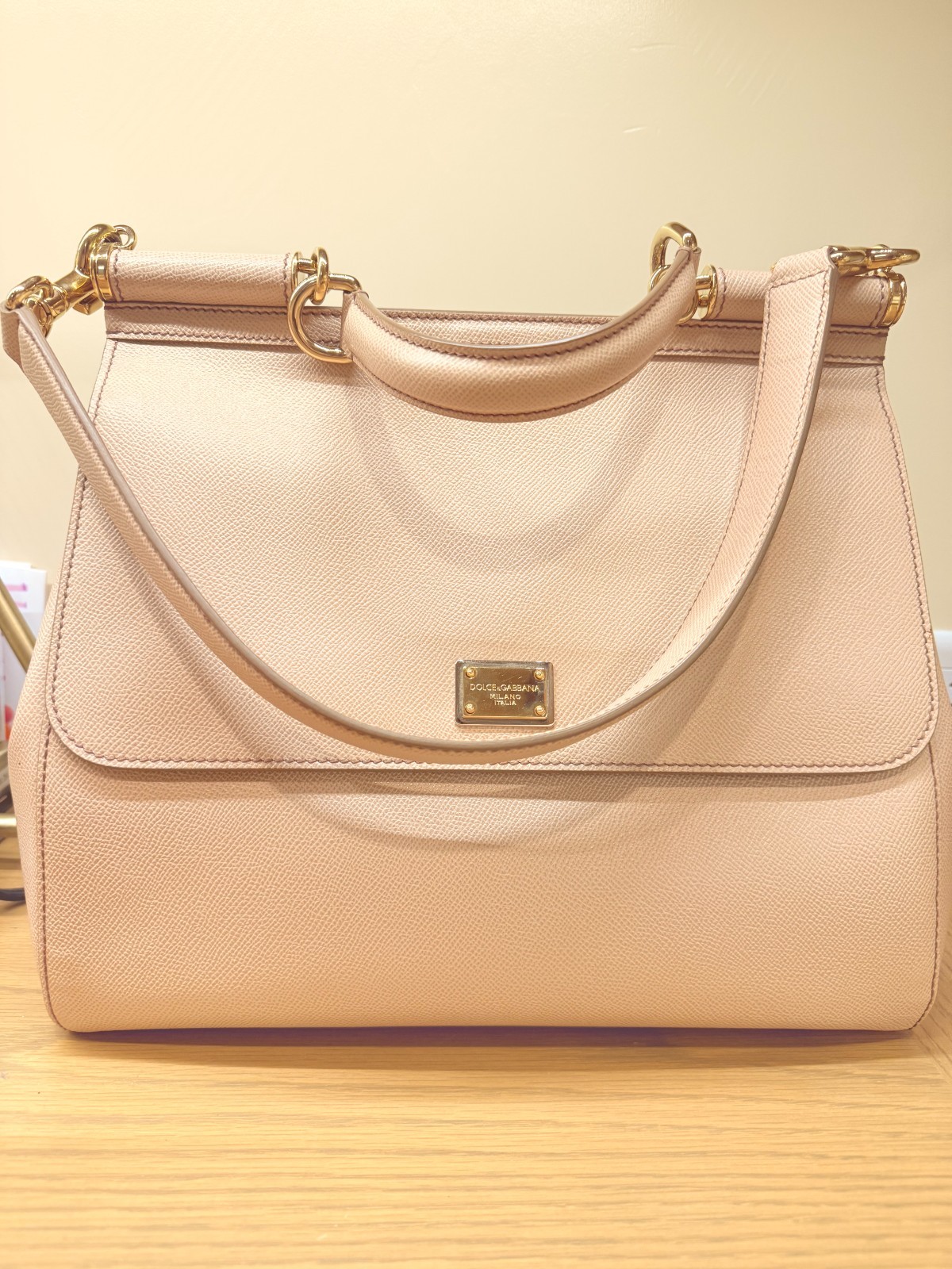 Dolce & Gabbana Large Sicily Pink Beige Top Handle Shoulder Bag