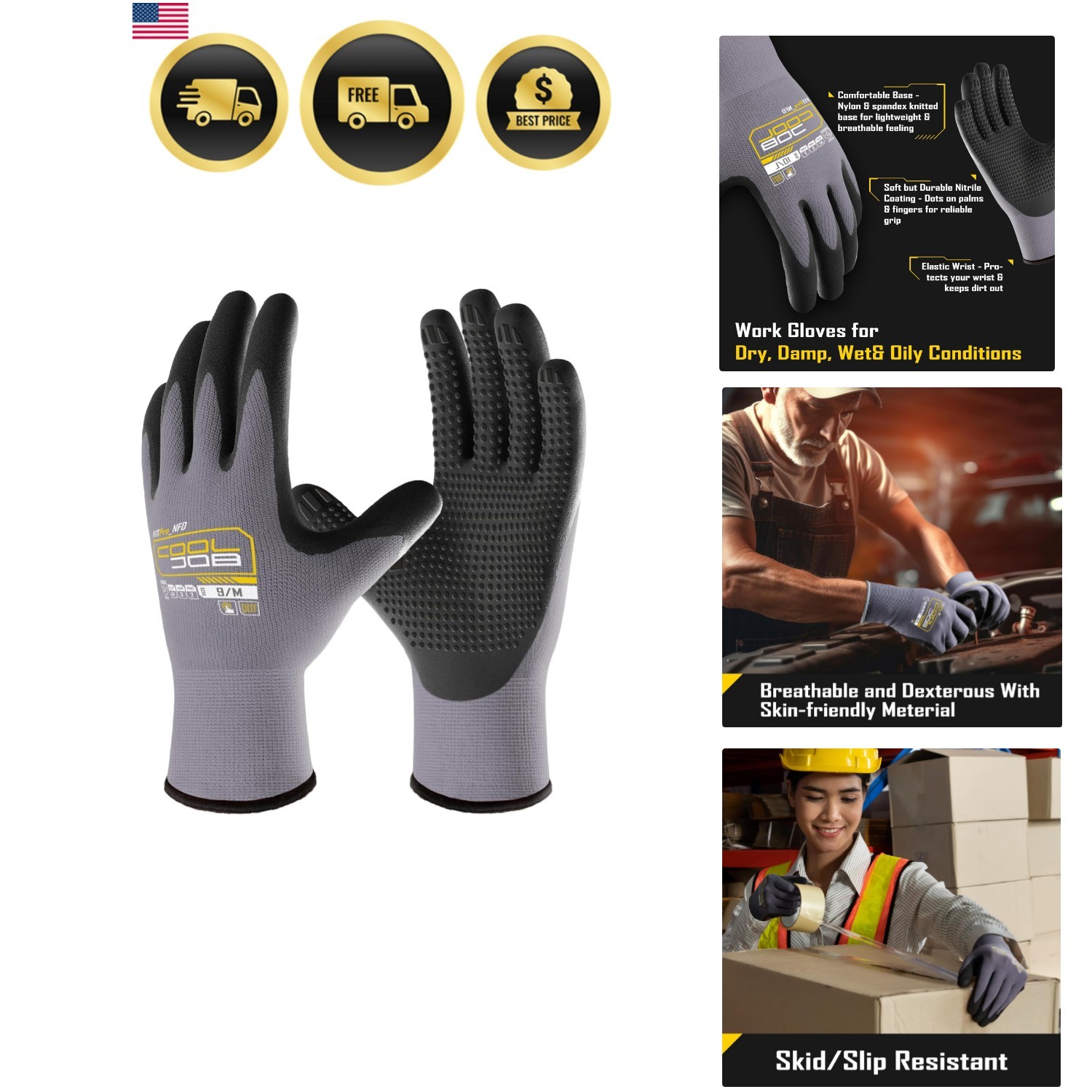 3/6/12 Pairs Nitrile Rubber Coated Nylon Safety Work Gloves, Dotted for Non-S... 3/6/12 Pairs Nitrile Rubber Coated Nylon Safety Work Gloves, Dotted for Non-S...
