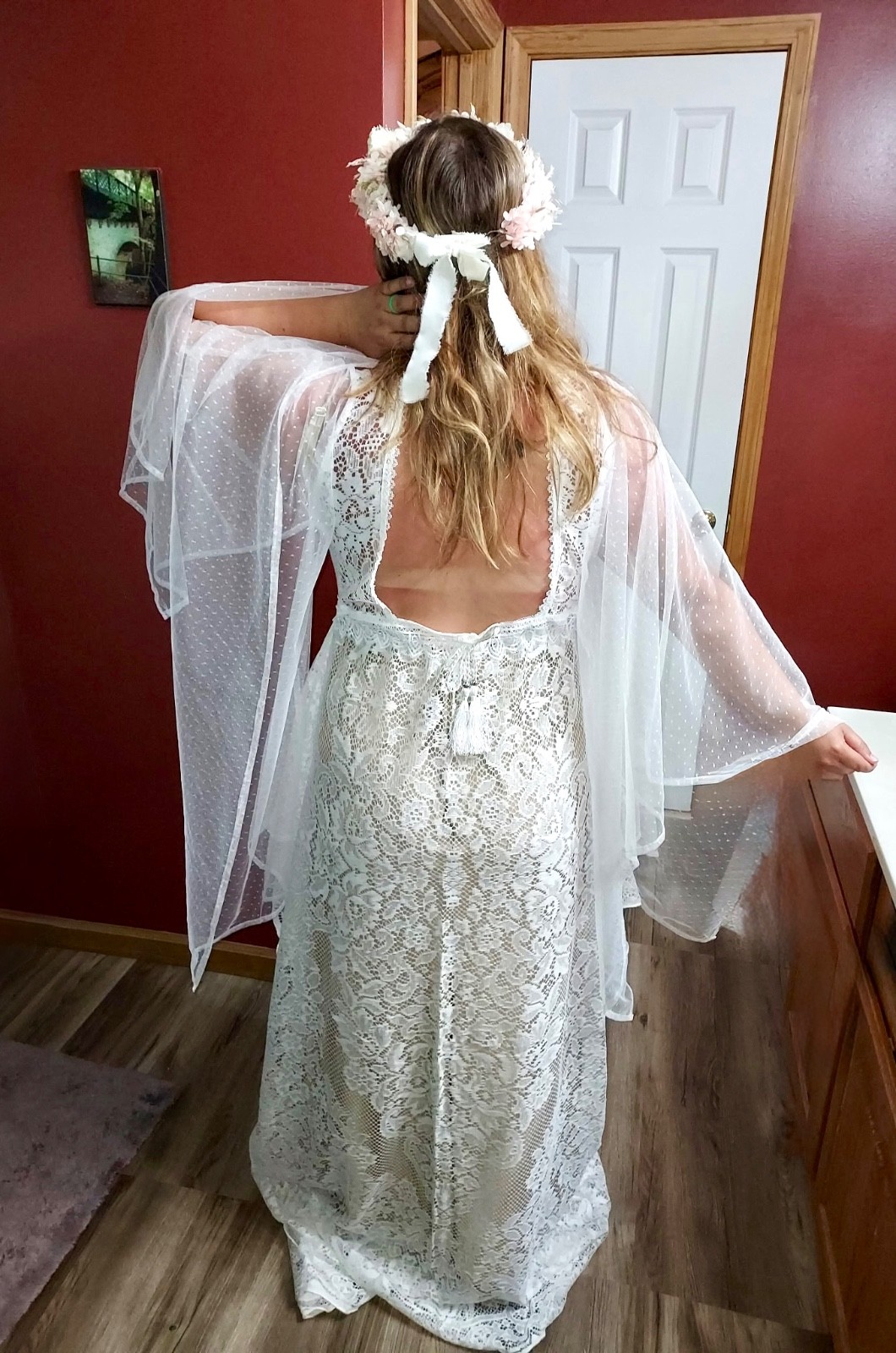 Custom made boho ivory with beige slip wedding dress Custom made boho ivory with beige slip wedding dress