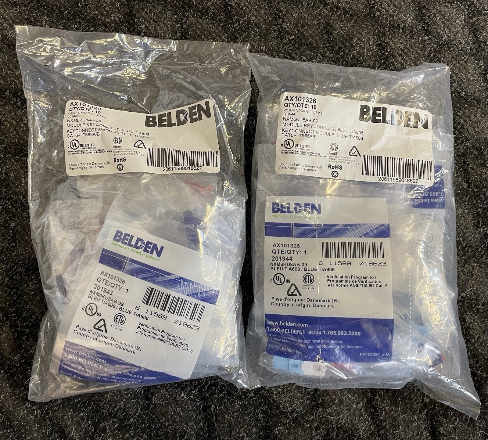 🔌 Belden AX101326 KeyConnect Jack Cat6+/RJ45 Module Keystone Blue QTY:20 🔌 Belden AX101326 KeyConnect Jack Cat6+/RJ45 Module Keystone Blue QTY:20