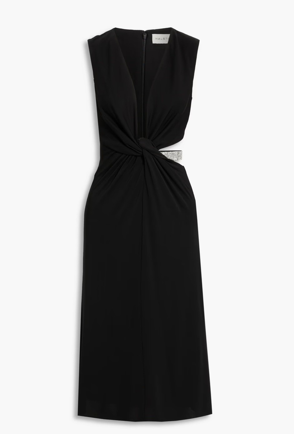 RRP £399 HALSTON Selena Crystal Cut Out Waist Midi Dress Black Size 8 BNWT RRP £399 HALSTON Selena Crystal Cut Out Waist Midi Dress Black Size 8 BNWT