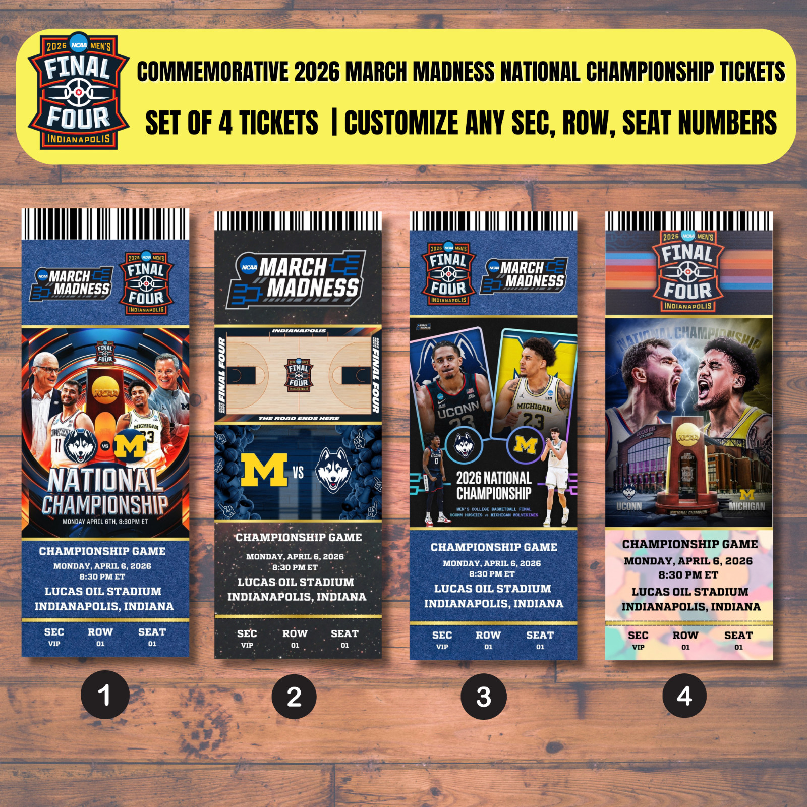 4-set Commemorative Ticket 2026 Final Four UConn Michigan Souvenir March Madness 4-set Commemorative Ticket 2026 Final Four UConn Michigan Souvenir March Madness