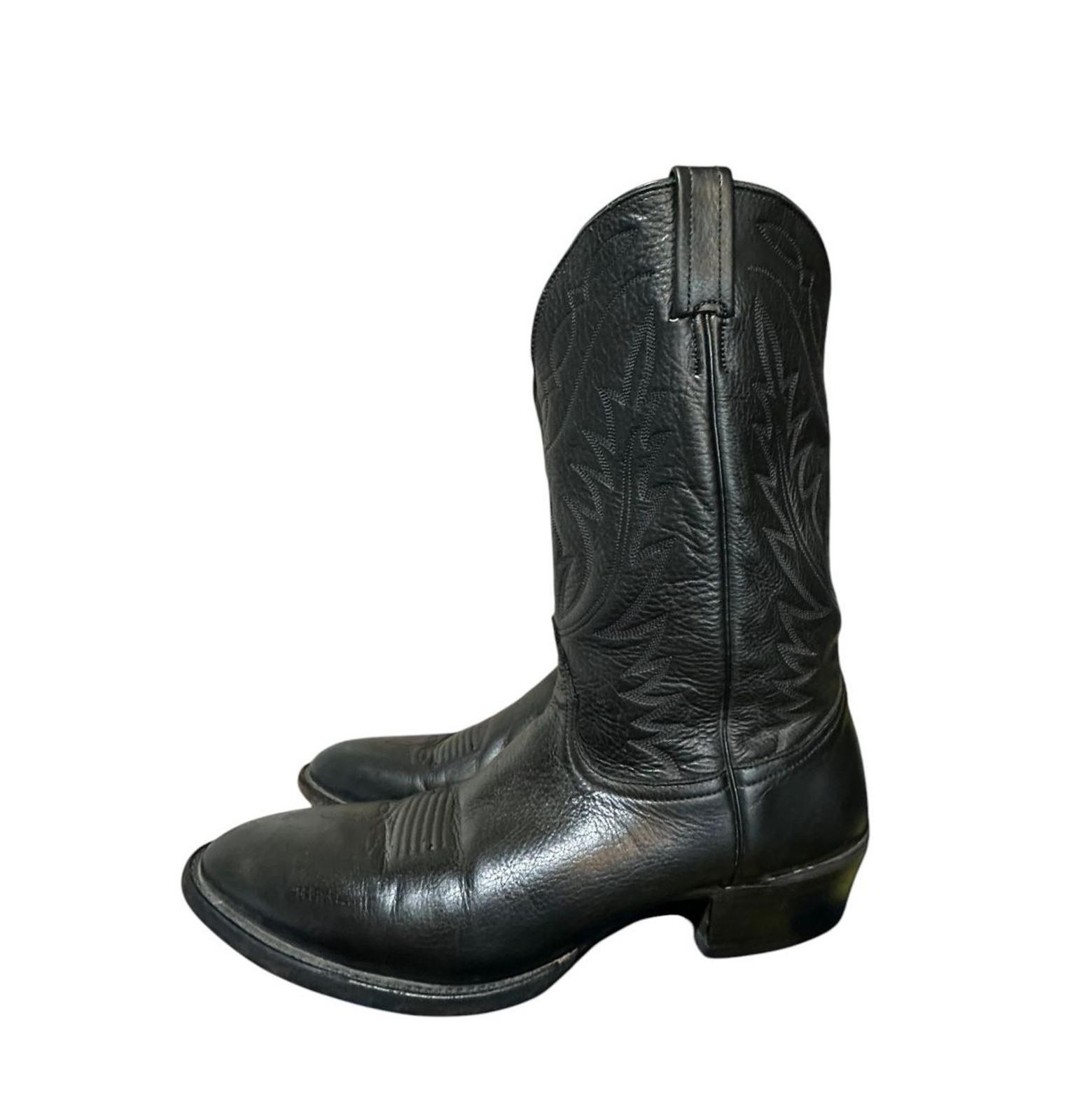 VTG Nocona 70s Black Leather Cowboy Western Boots Men 13 AA Black Label Mid Calf VTG Nocona 70s Black Leather Cowboy Western Boots Men 13 AA Black Label Mid Calf