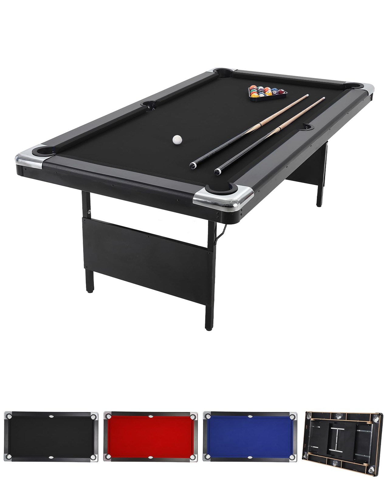 Folding Pool Table 7FT Portable Billiards Set Height Adjustable Full Accessories