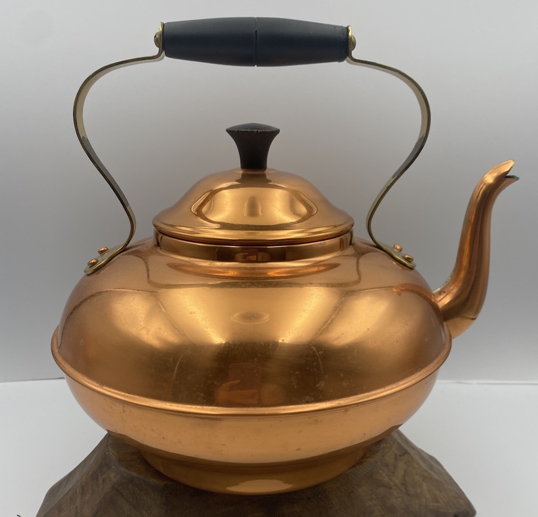 Vintage Copral Copper Brass Teapot Tea Kettle Wood Handle Made In Portugal Vintage Copral Copper Brass Teapot Tea Kettle Wood Handle Made In Portugal