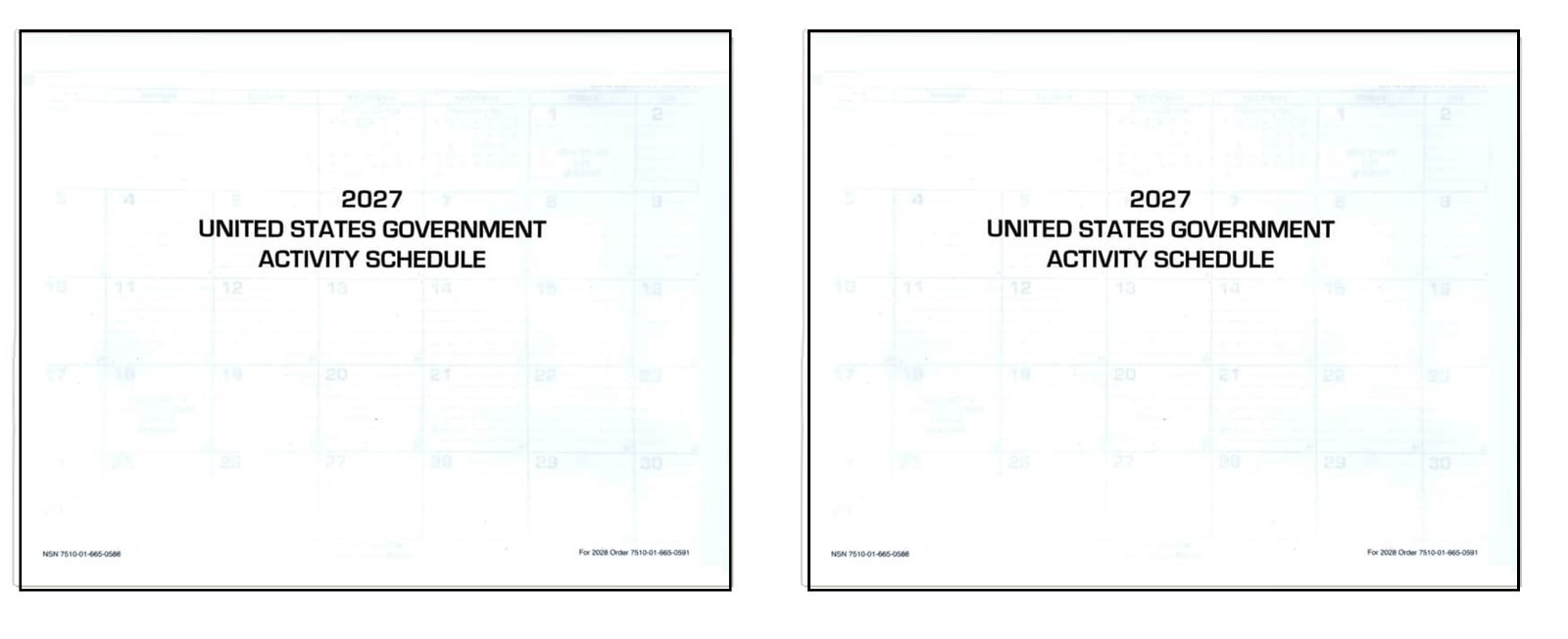 Unicor 2027 US Government Activity Schedules, Qty=2, Single Schedules Unicor 2027 US Government Activity Schedules, Qty=2, Single Schedules