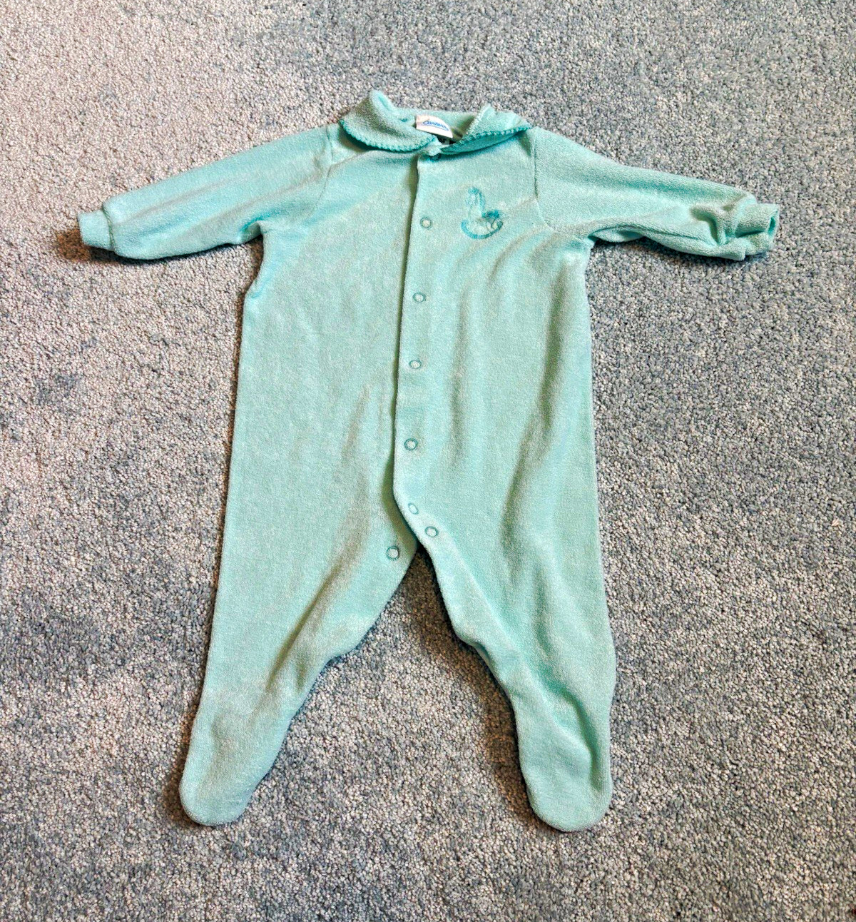 Vintage Carter\'s Footed Snap Terry Cotton Sleeper, Solid Blue Long Sleeve 3-6M Vintage Carter\'s Footed Snap Terry Cotton Sleeper, Solid Blue Long Sleeve 3-6M