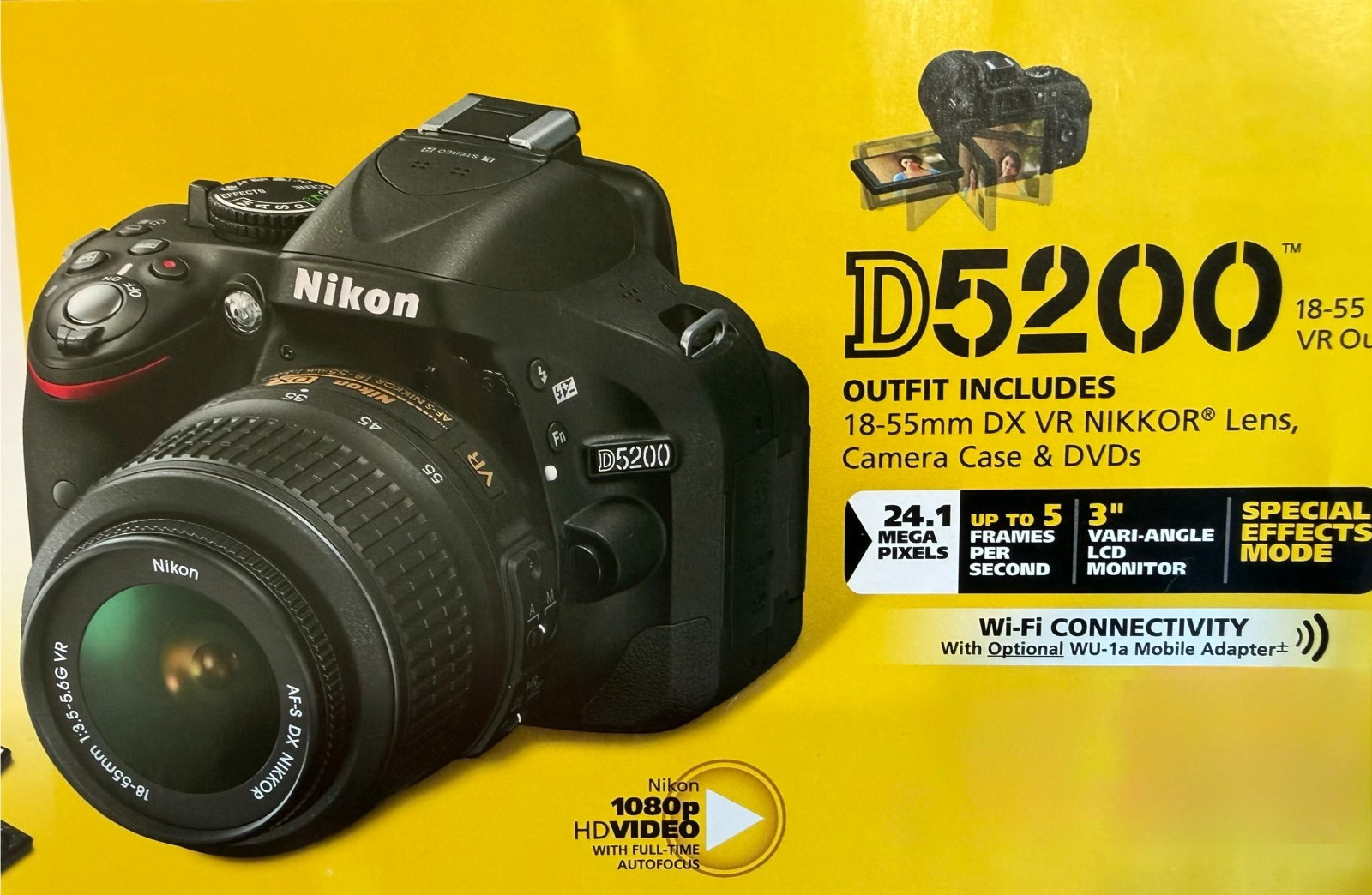 Nikon D5200 Digital SLR Camera 24.1MP Brown 18-55mm VR Lens Kit Bag Charger