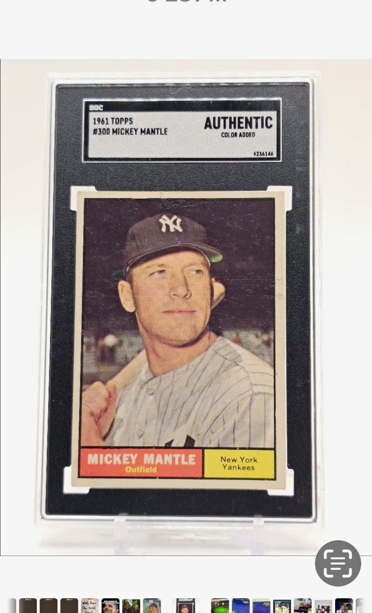 Topps 1961 Mickey Mantle #300 New York Yankees SGC Authentic Color Added Topps 1961 Mickey Mantle #300 New York Yankees SGC Authentic Color Added