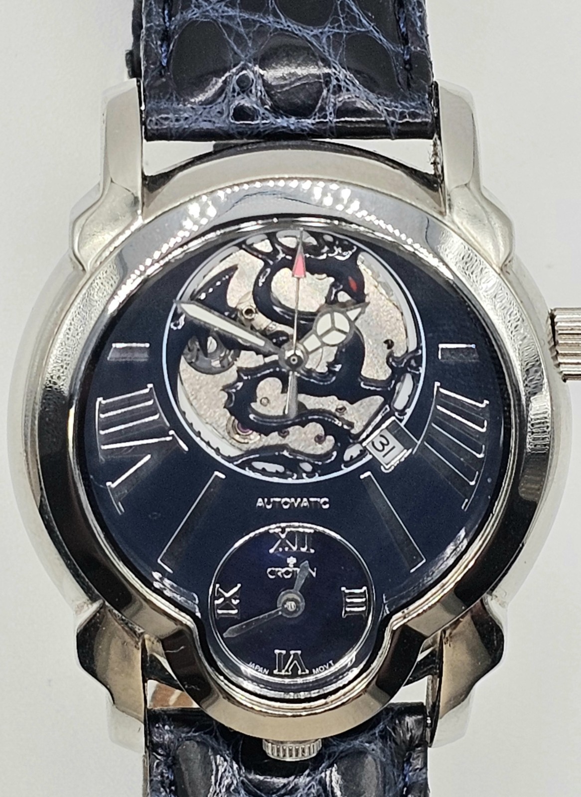 RARE Croton CN307192 Dragon Automatic/Quartz Watch w/Alligator strap Navy Blue
