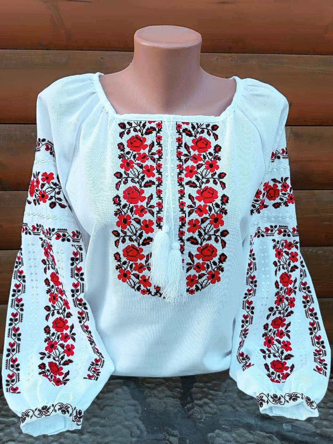Vyshyvanka Elegant Ukrainian embroidered blouse Top Shirt white color XS-4XL 