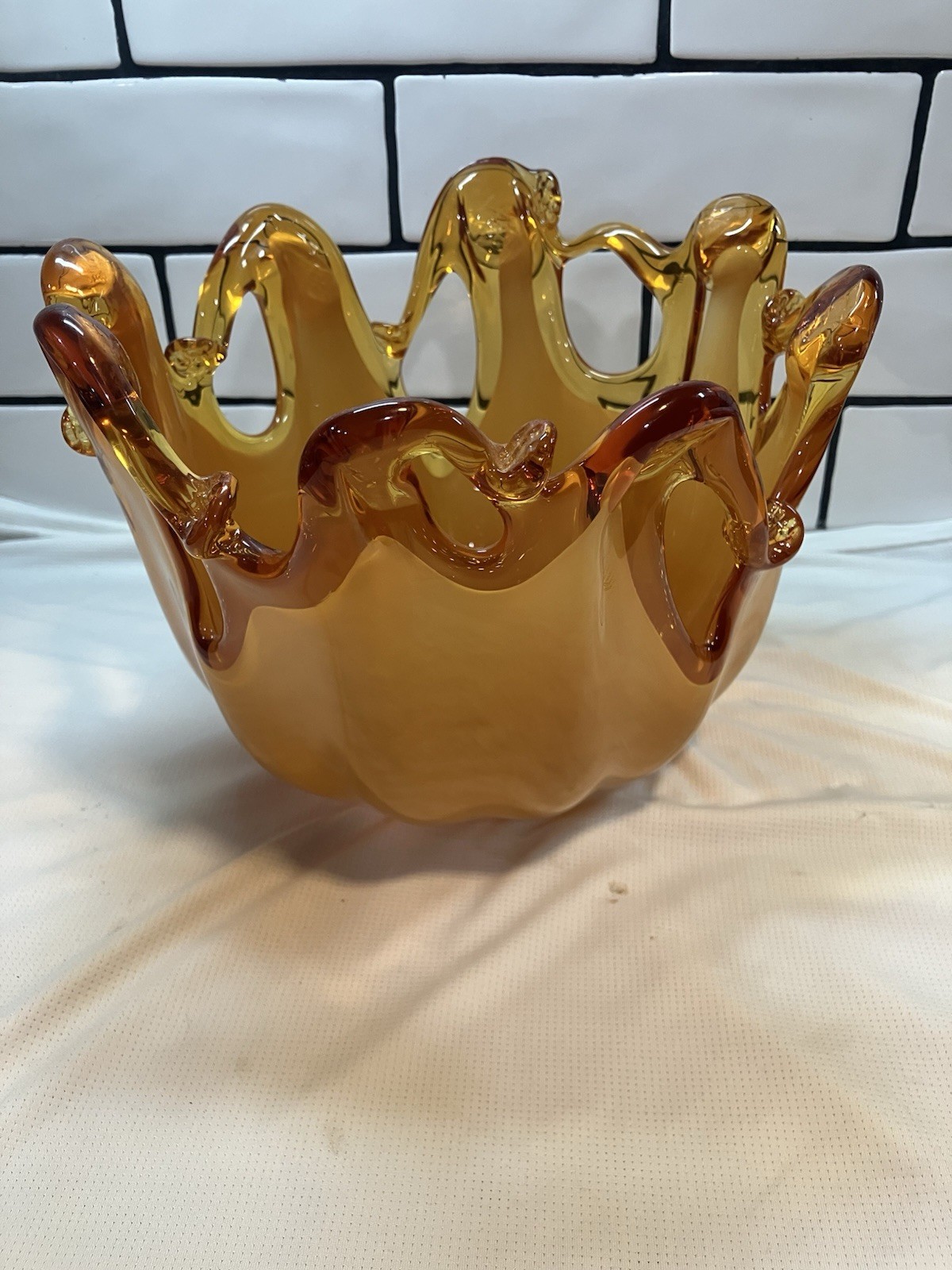 Vintage Murano Glass Bowl Amber Gold Art Glass Hand Made in Italy 11\ Vintage Murano Glass Bowl Amber Gold Art Glass Hand Made in Italy 11\