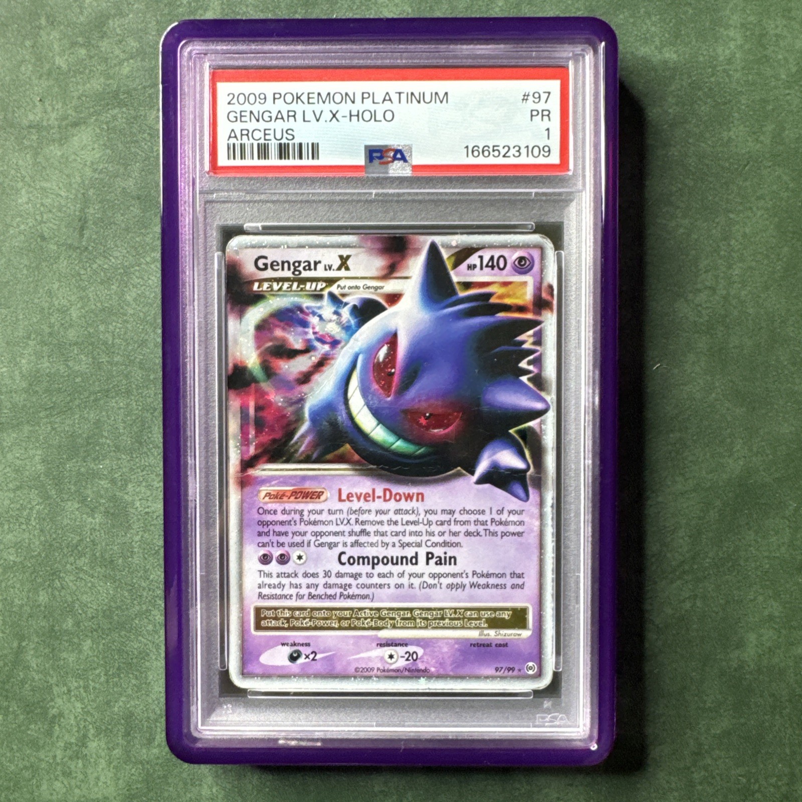 2009 Pokemon Platinum Arceus PSA 1 Gengar LV.X Holo #97