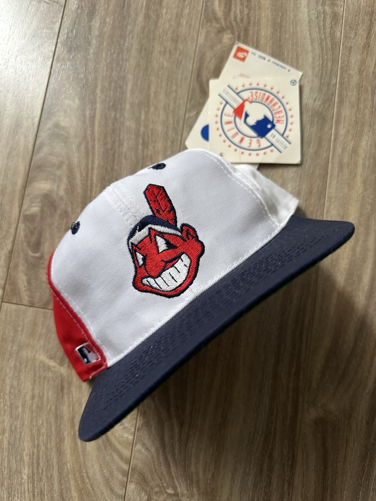 NWT Vintage MLB Cleveland Indians Sports Specialties Back Script SnapBack Hat NWT Vintage MLB Cleveland Indians Sports Specialties Back Script SnapBack Hat