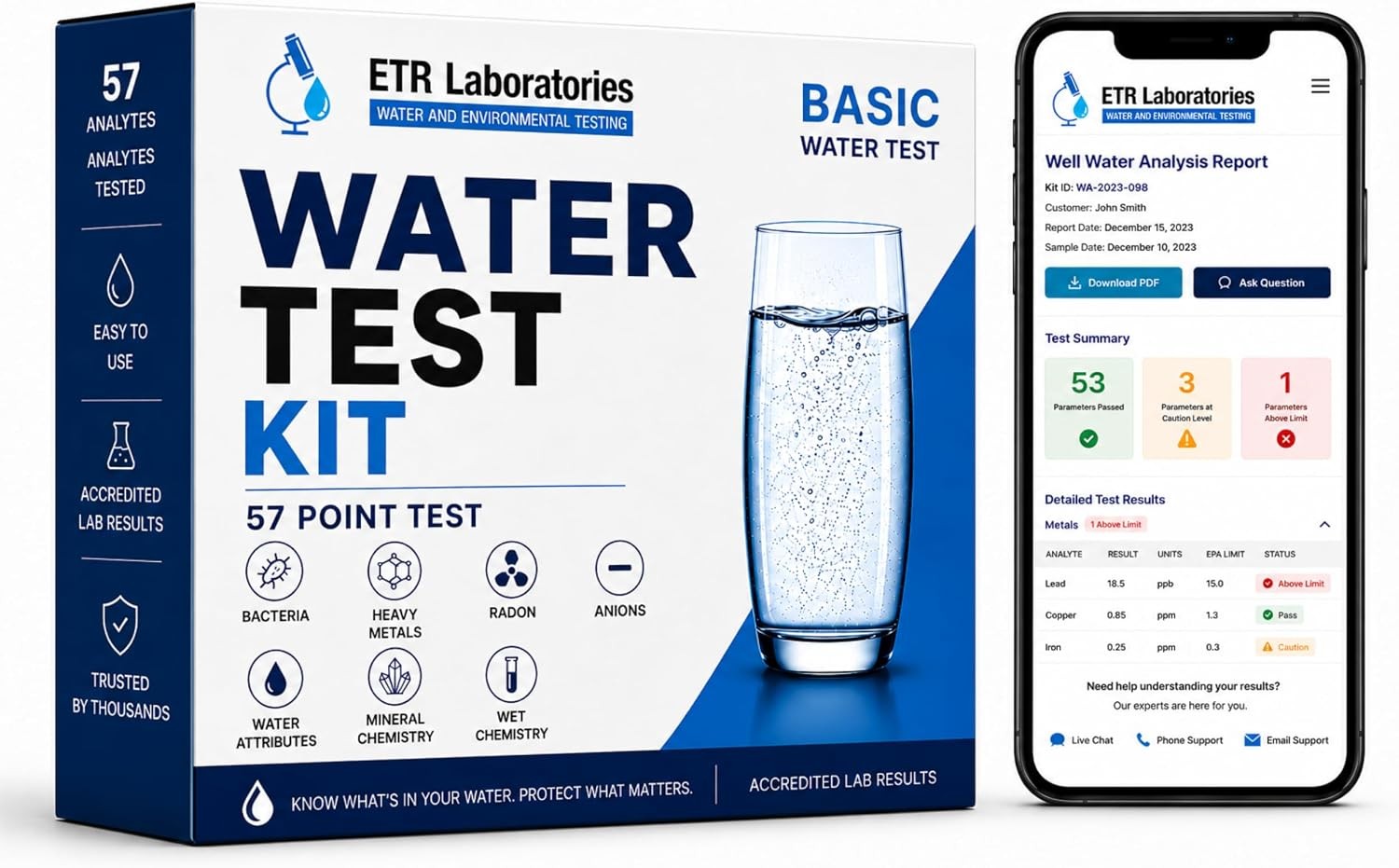 ETR Labs Basic Water Quality Test Kit Tests 57 Substances in Well & Tap Drinking