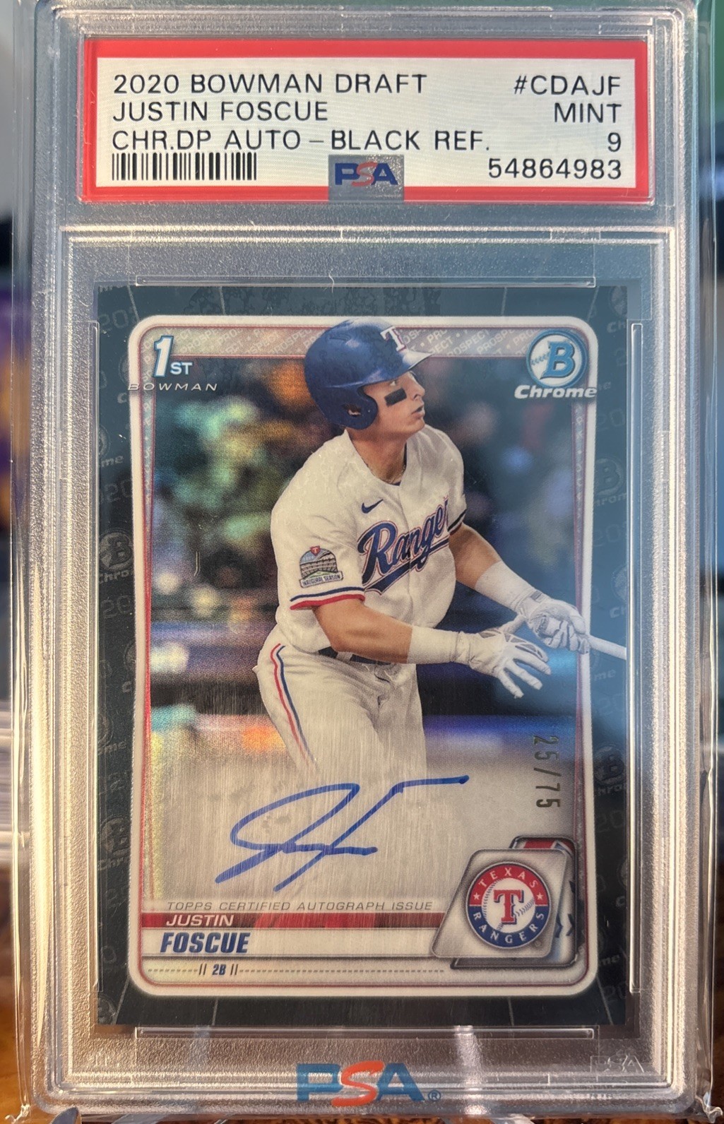 2020 Bowman Justin Foscue 1st BLACK Refractor Rookie AUTO SSP /75 ⭐️ MINT PSA 9