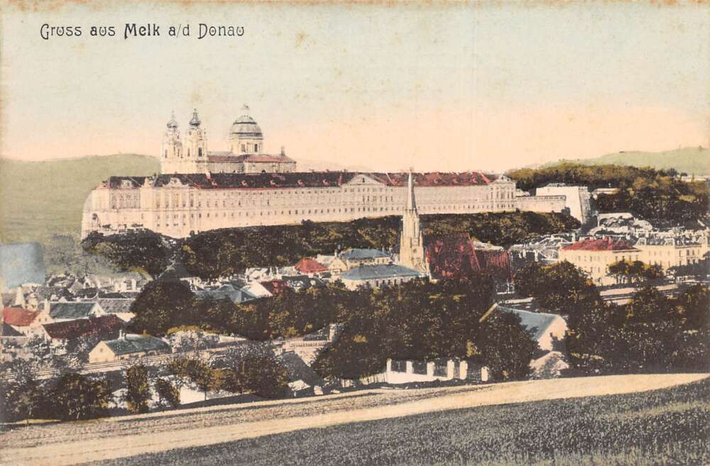 Melk ad Donau Austria Gruss aus Birds Eye View Abbey Postcard AA68910 Melk ad Donau Austria Gruss aus Birds Eye View Abbey Postcard AA68910
